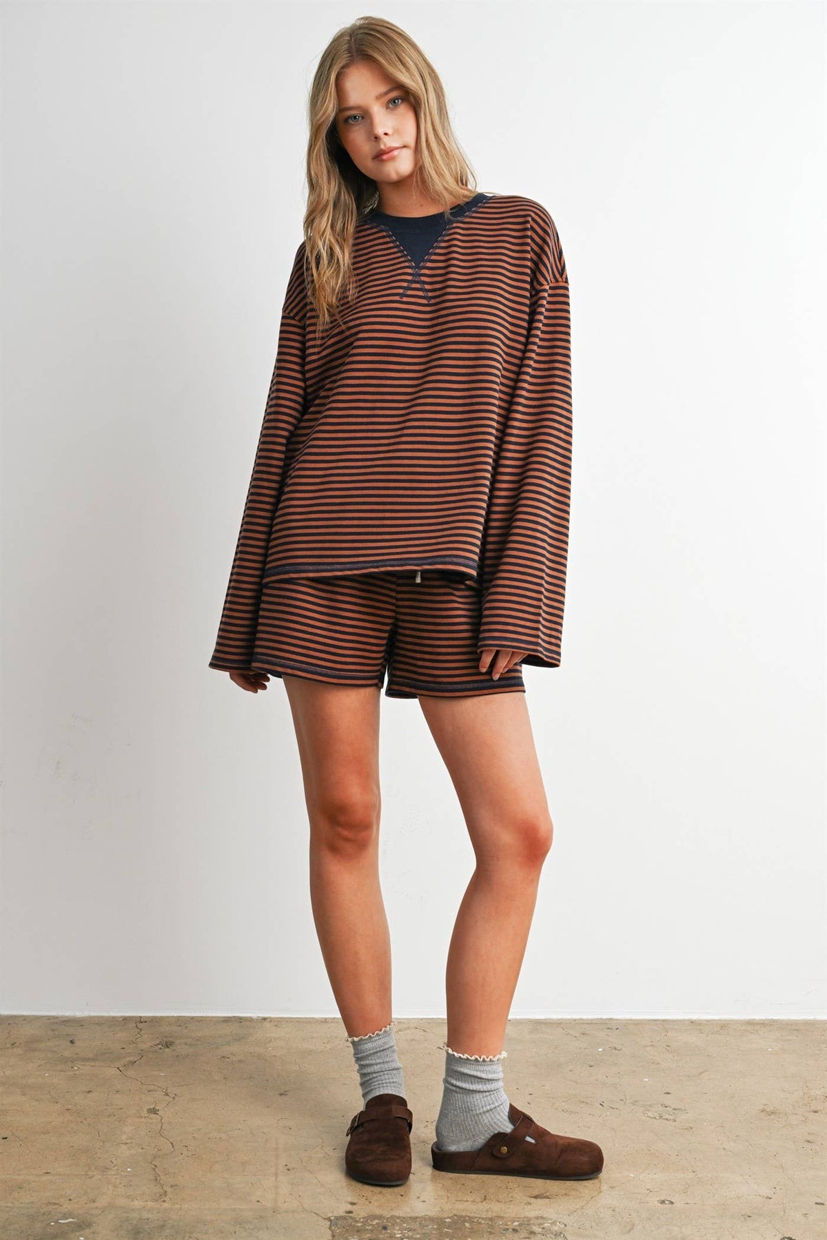 BUTTERMELON- Striped Drawstring Casual Shorts