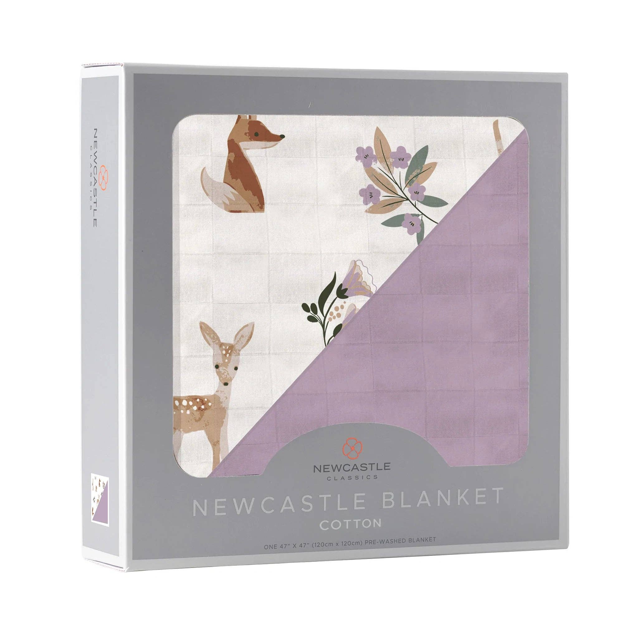 Newcastle Classics- Sierra Fox and Deer and Orchid Lavender Cotton Newcastle Blanket