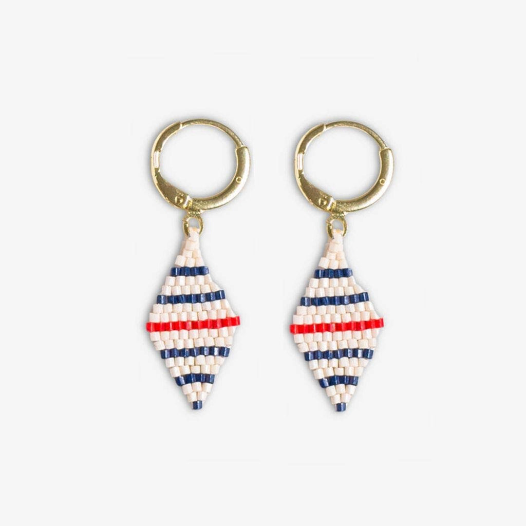 INK + ALLOY- Carmen Mini Gold Hoop Single Horizontal Stripes Beaded Drop Earrings Navy Wholesale