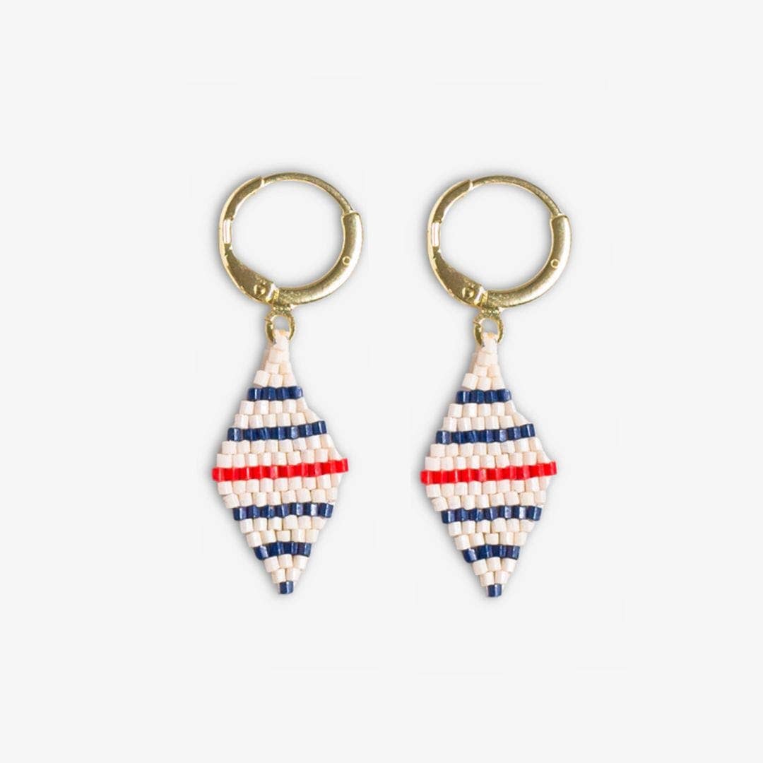 INK + ALLOY- Carmen Mini Gold Hoop Single Horizontal Stripes Beaded Drop Earrings Navy Wholesale