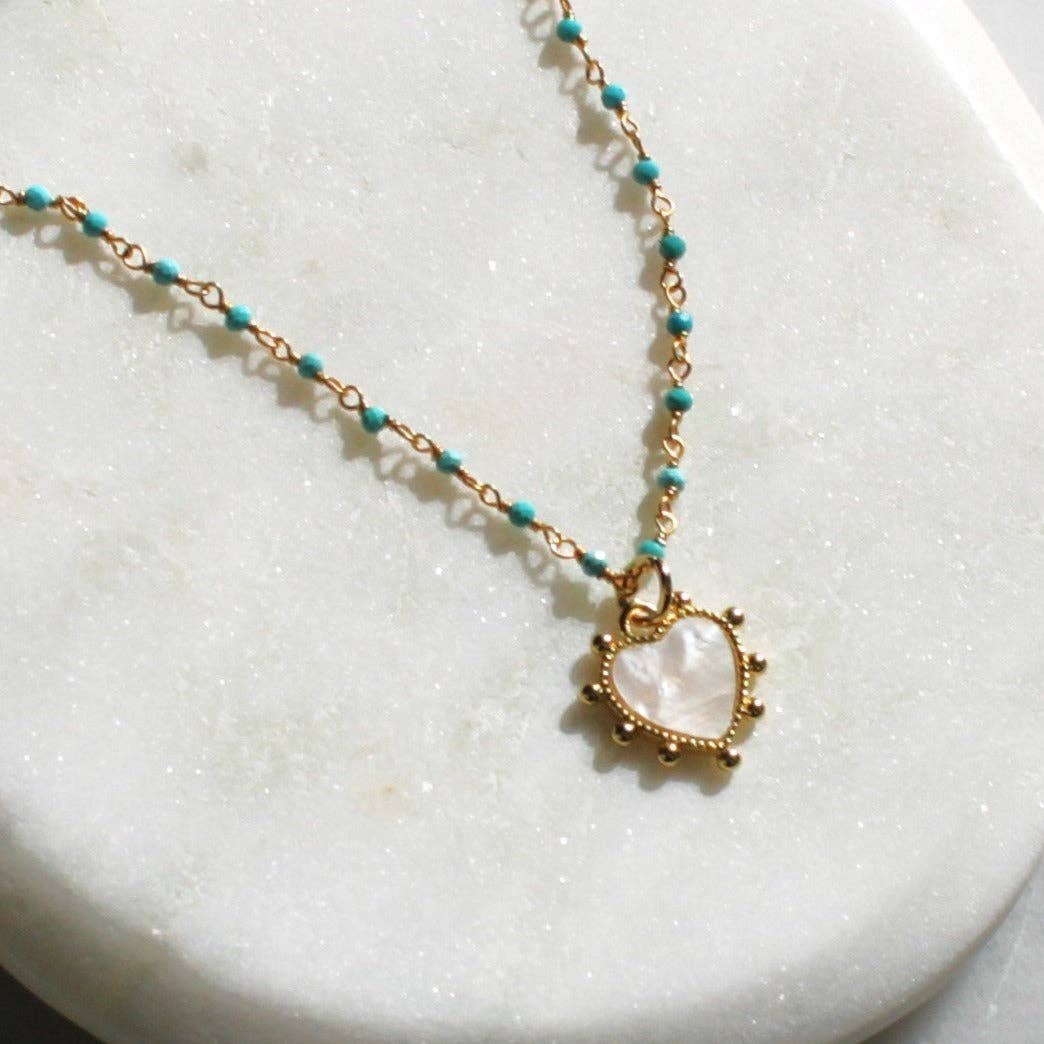 The Silver Wren- Turquoise Rosary and Heart Pendant Necklace