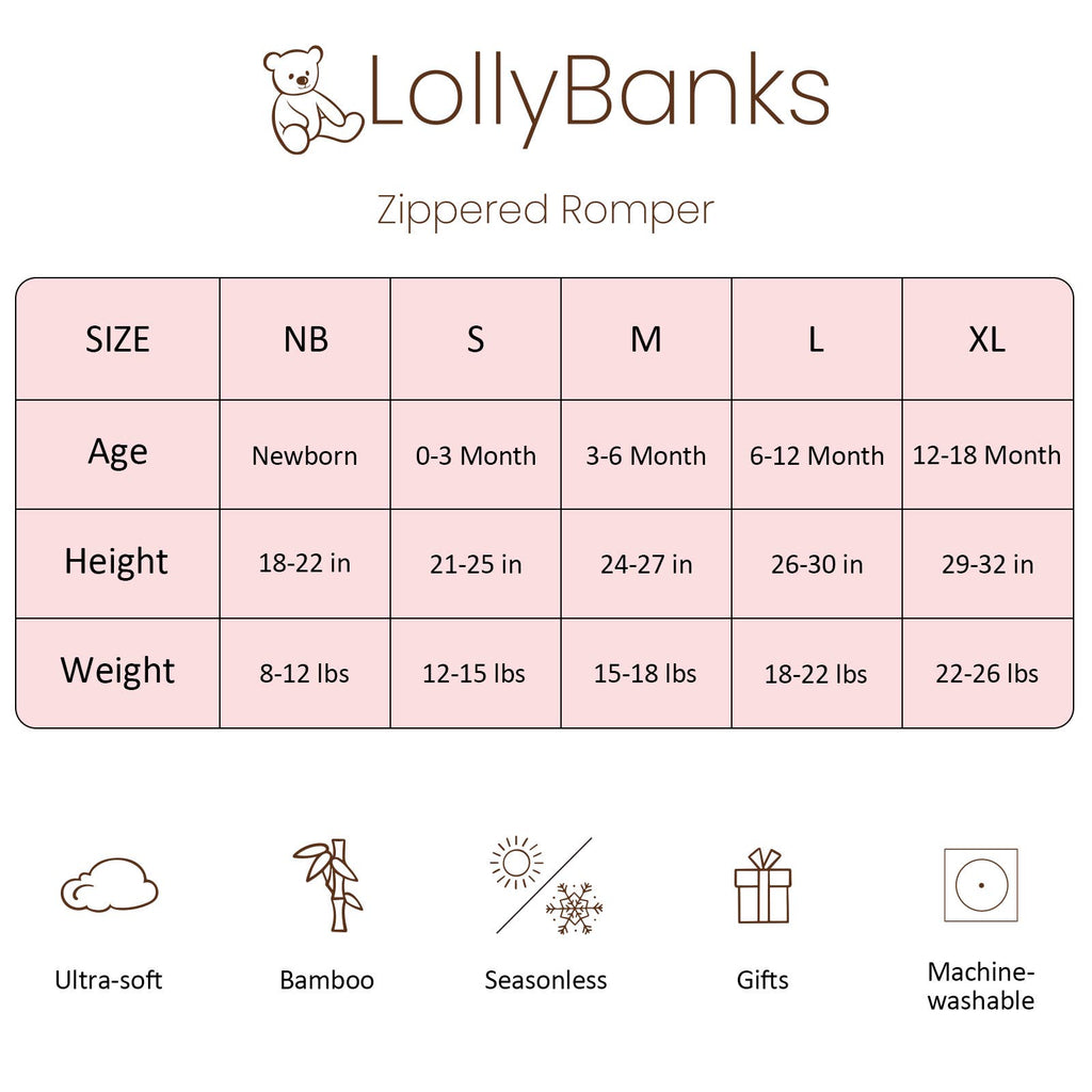 LollyBanks- Beautiful Bows Baby Bamboo Pajamas, 2-Way Zipper Romper