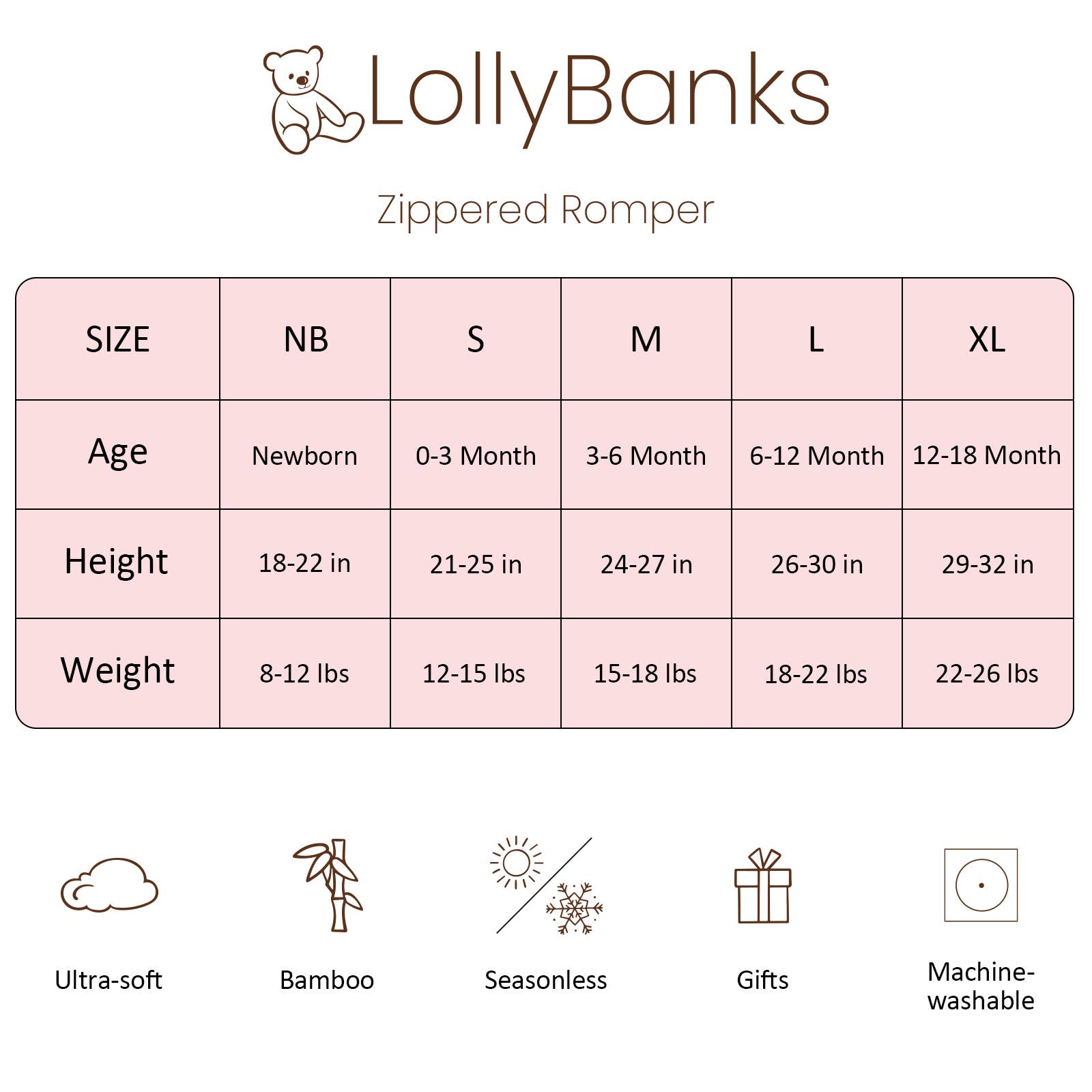 LollyBanks- Beautiful Bows Baby Bamboo Pajamas, 2-Way Zipper Romper