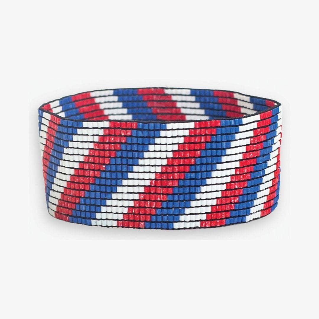 INK + ALLOY- Kenzie Game Day Diagonal Stripes Beaded Stretch Bracelet Red red White and Blue