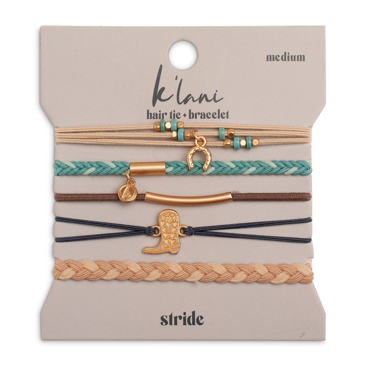 K'lani- "Stride" Turquoise with Gold Cowboy Boot Hair Tie Bracelets
