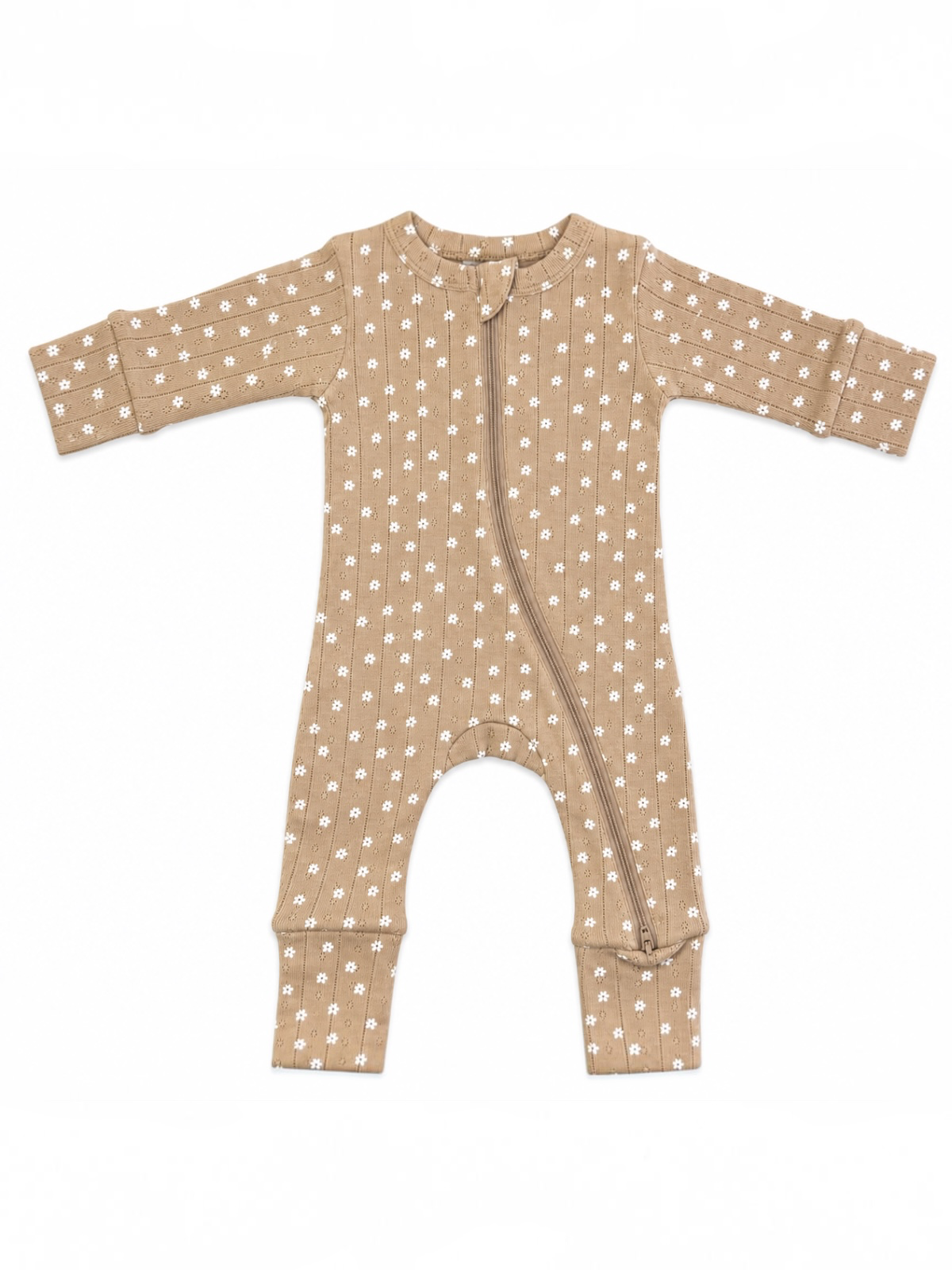 SIIX Collection- Almond Bloom / Organic Pointelle 2-Way Zip Romper