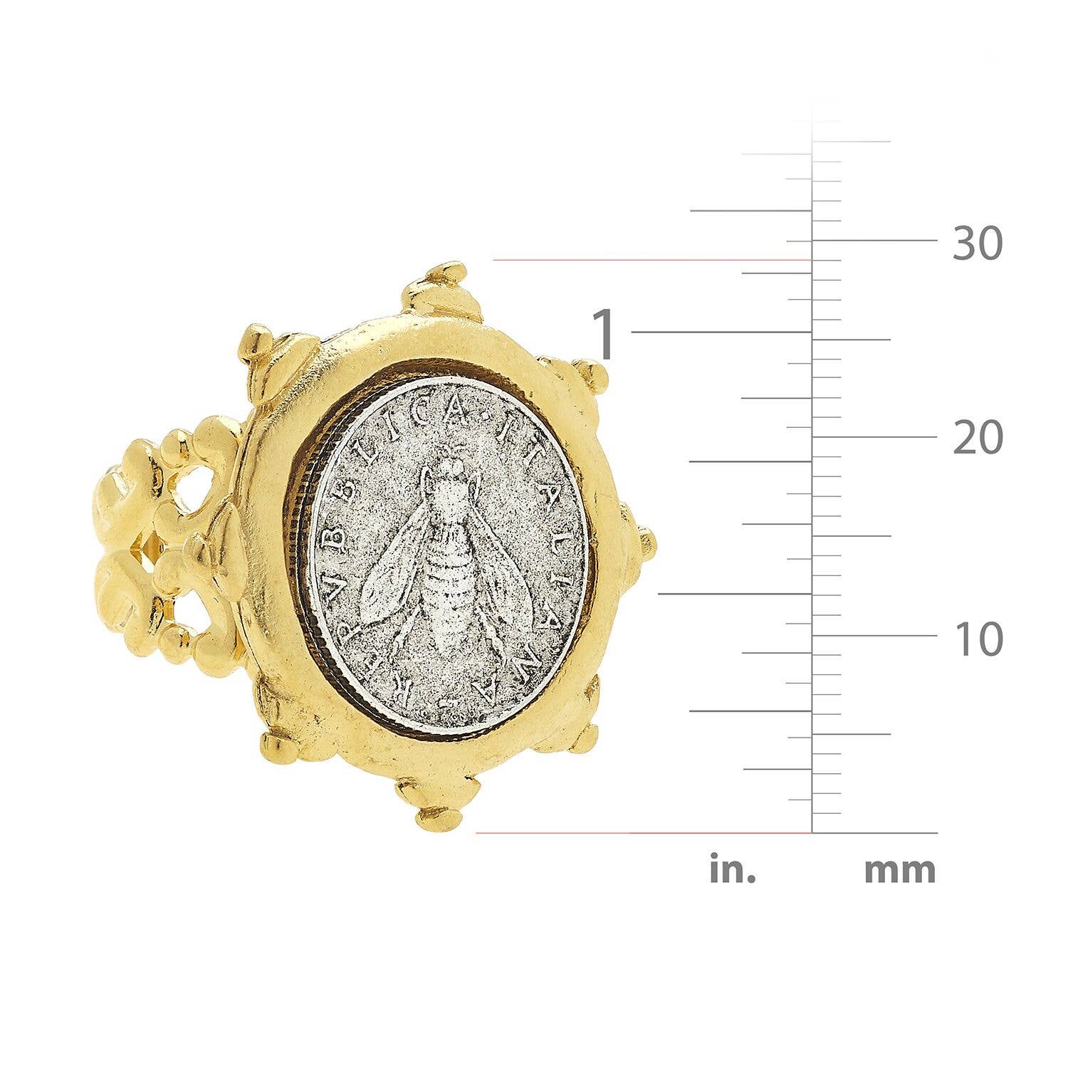 Susan Shaw- Handcast Gold and Silver Italian Bee Coin Adjustable Ring