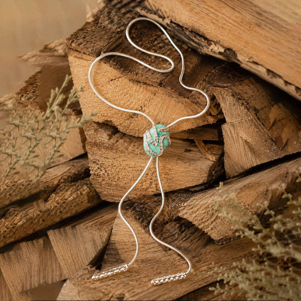 Barse Jewelry- Serpentine Blue Turquoise Silver Chain Bolo Necklace