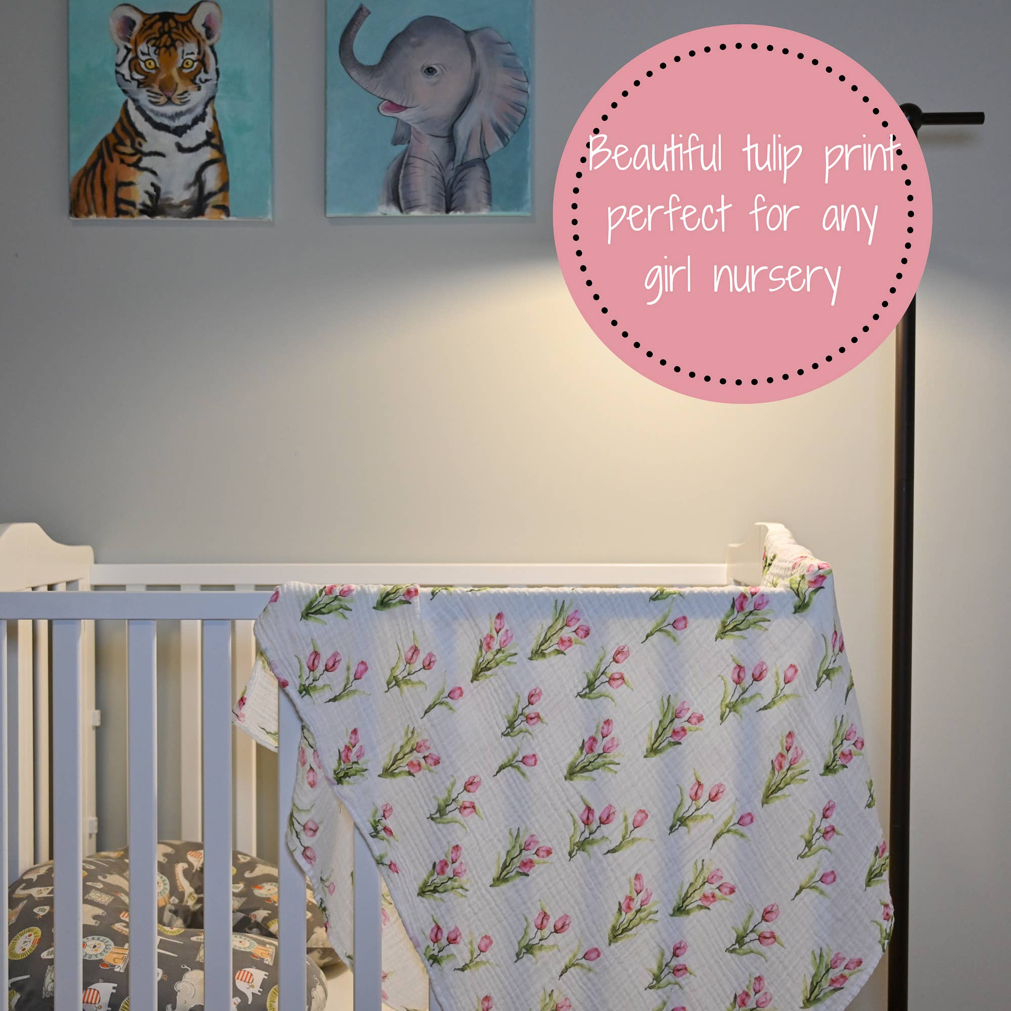 LollyBanks- Tulip Garden Baby Muslin Swaddle Blanket