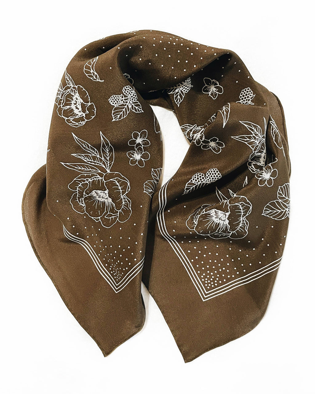 Flora West Design- 100% Silk Bandana Scarf - Classic Deep Olive Floral Western