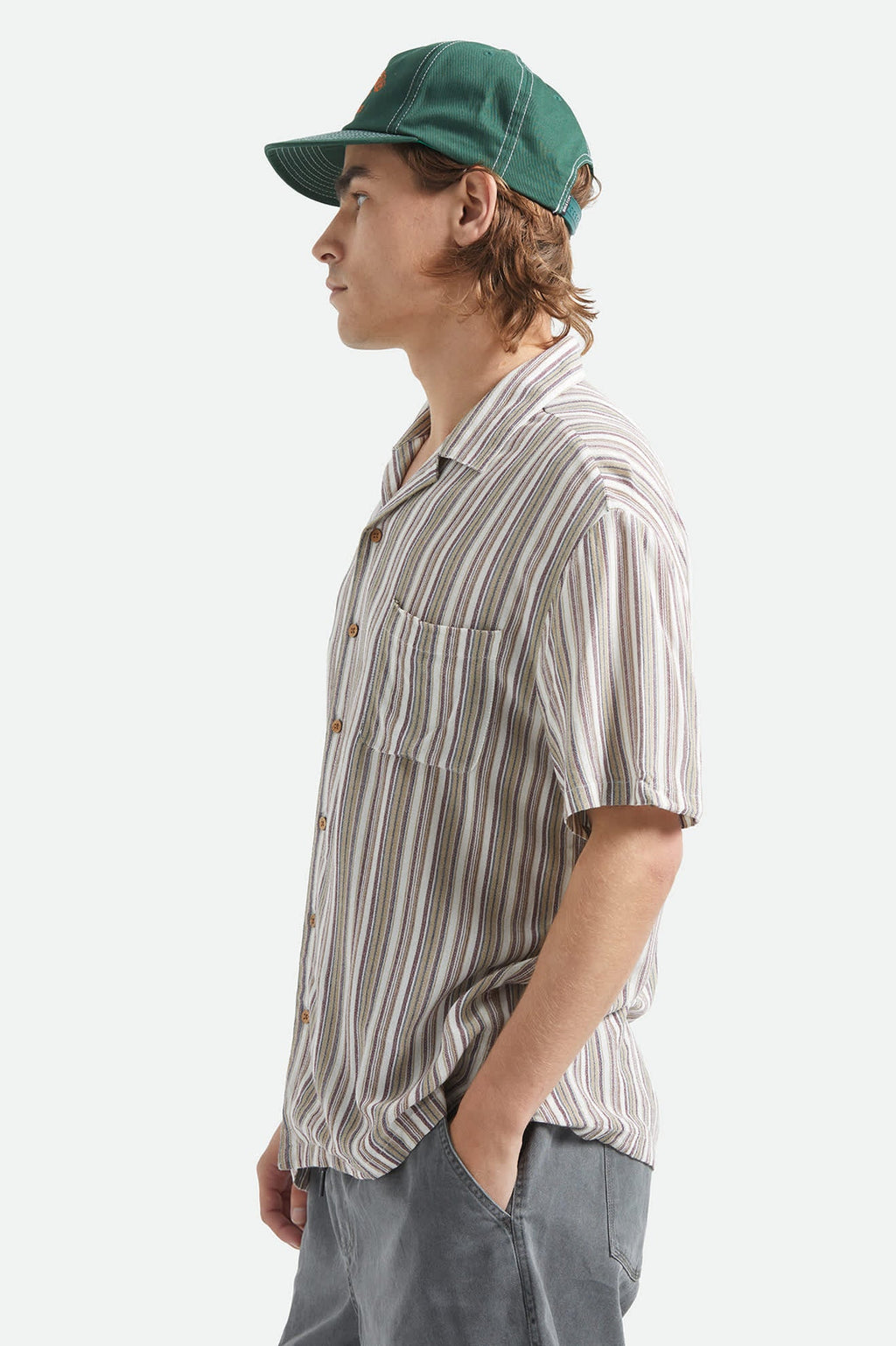 Brixton- Bunker Twisted Strip Camp Collar Shirt