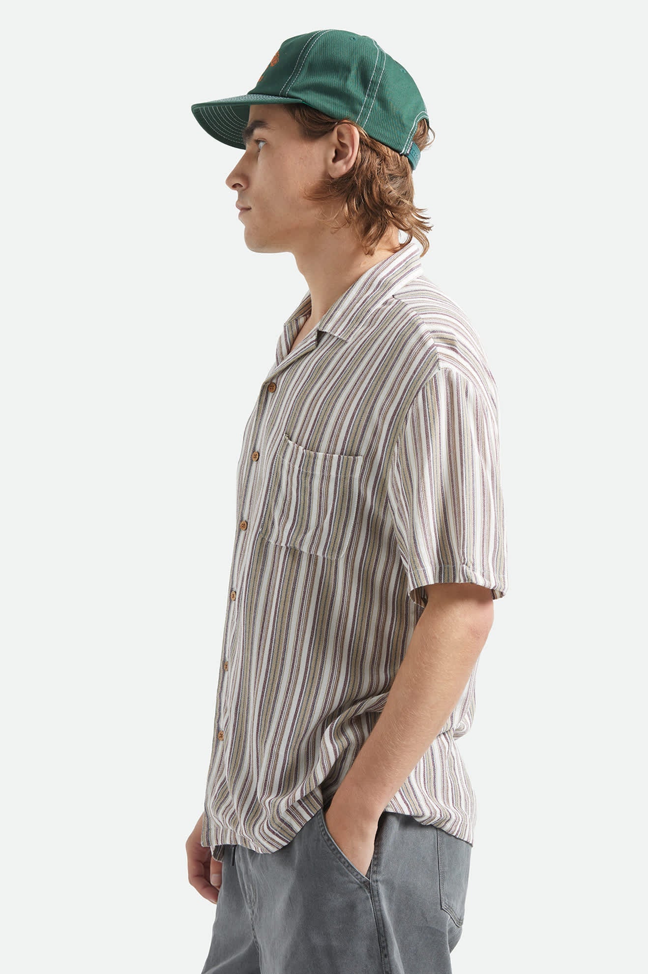Brixton- Bunker Twisted Strip Camp Collar Shirt