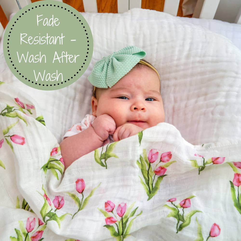 LollyBanks- Tulip Garden Baby Muslin Swaddle Blanket