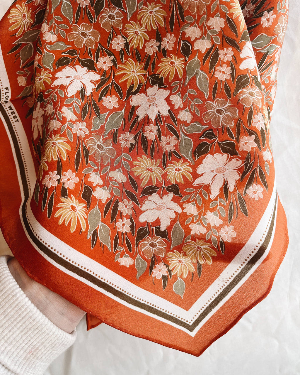 Flora West Design- 100% Silk Bandana Scarf - Botanical Garden Floral Western