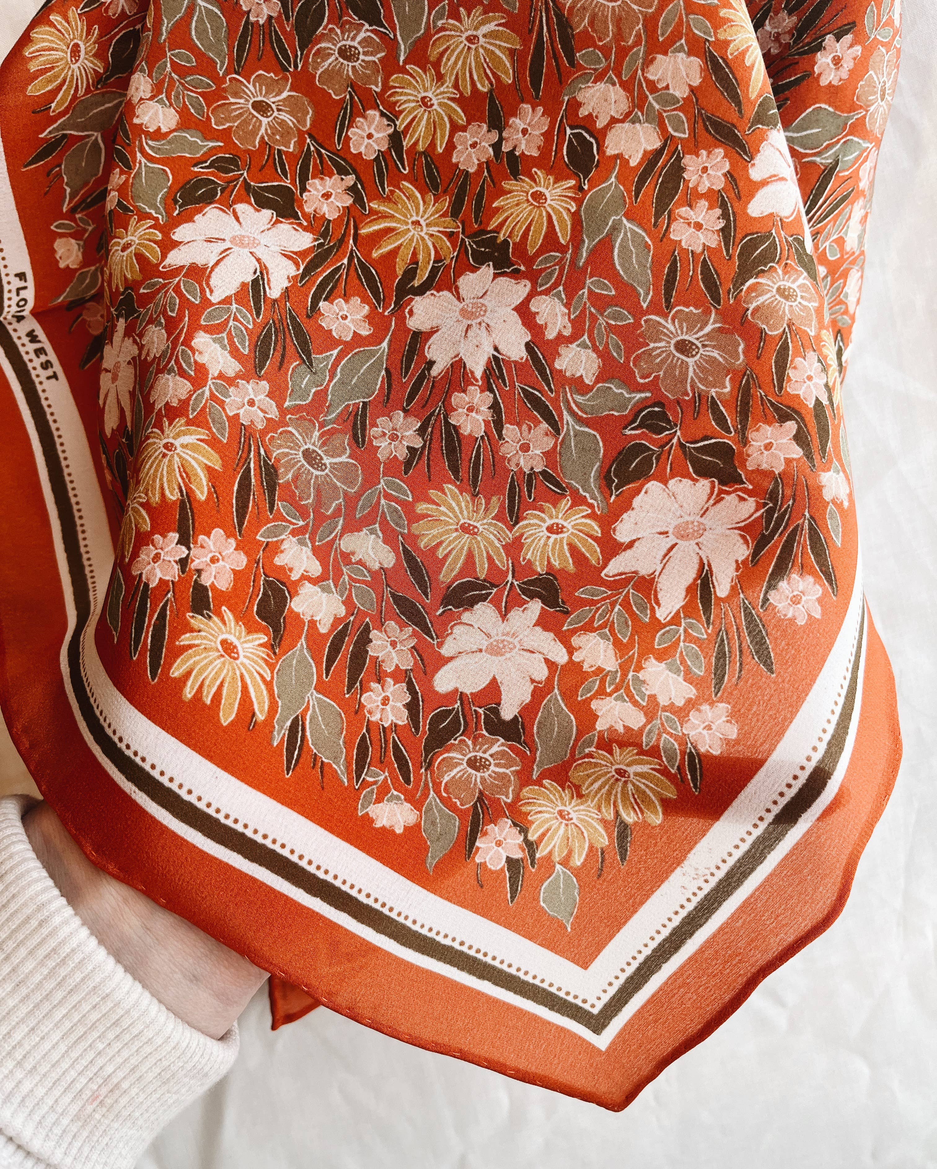 Flora West Design- 100% Silk Bandana Scarf - Botanical Garden Floral Western