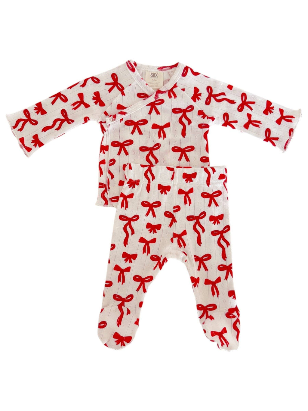 SIIX Collection- Red Bows / Organic Pointelle Newborn Set