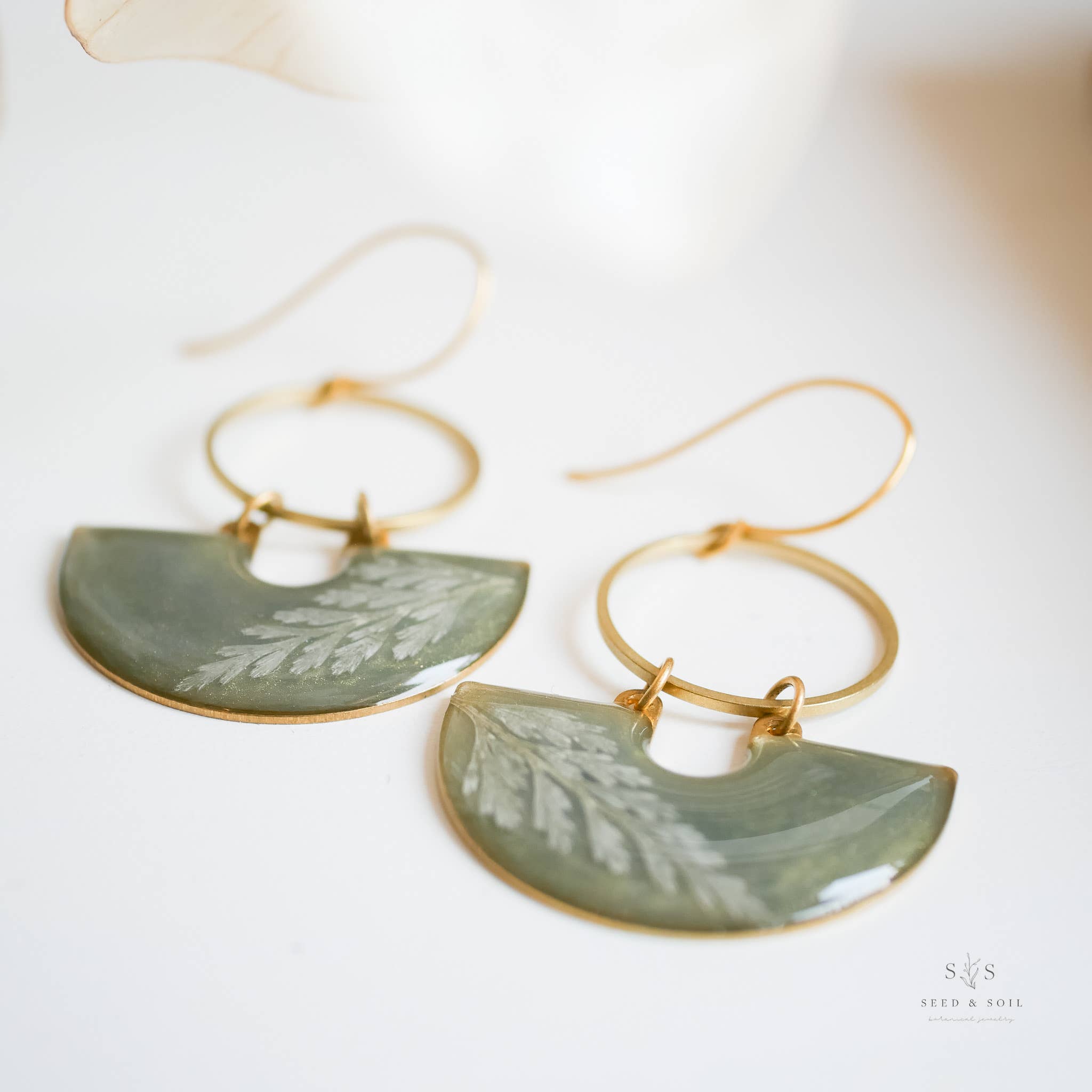 Seed & Soil- Emerald Fern Moon Shadow Earrings