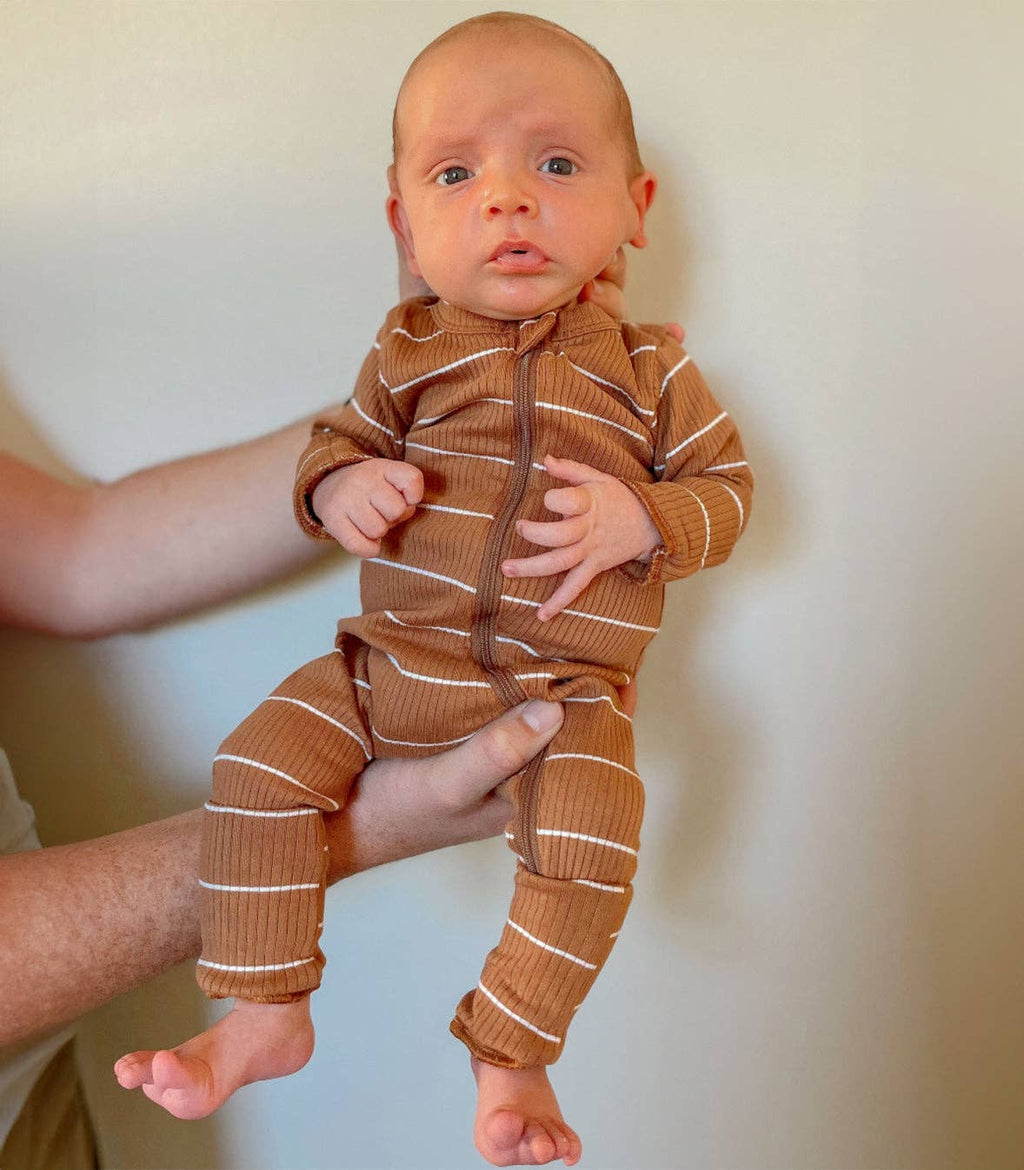 SIIX Collection- Saddle Stripe / Organic Ribbed 2-Way Zip Romper