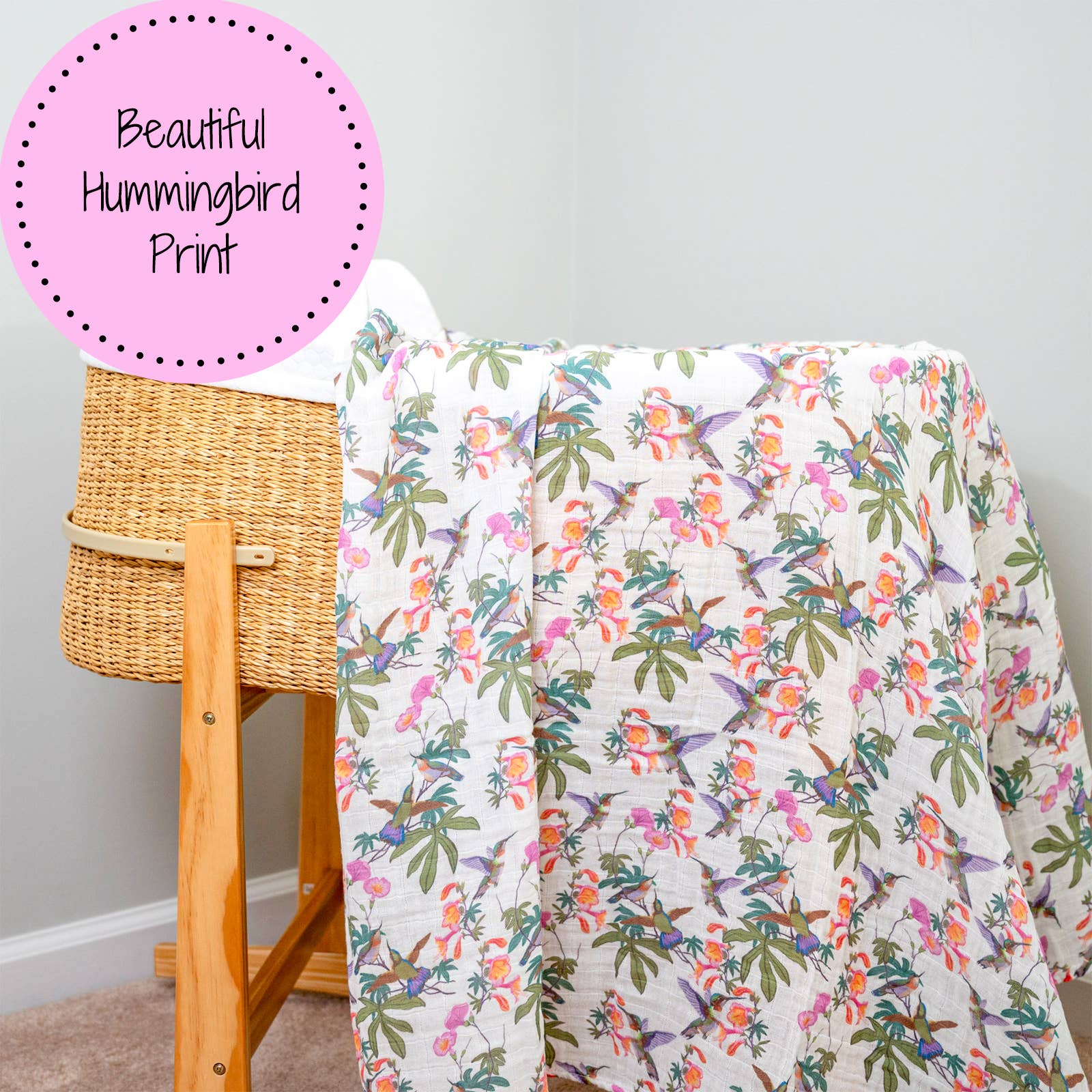 LollyBanks- Hum Along Hummingbird Baby Muslin Swaddle Blanket