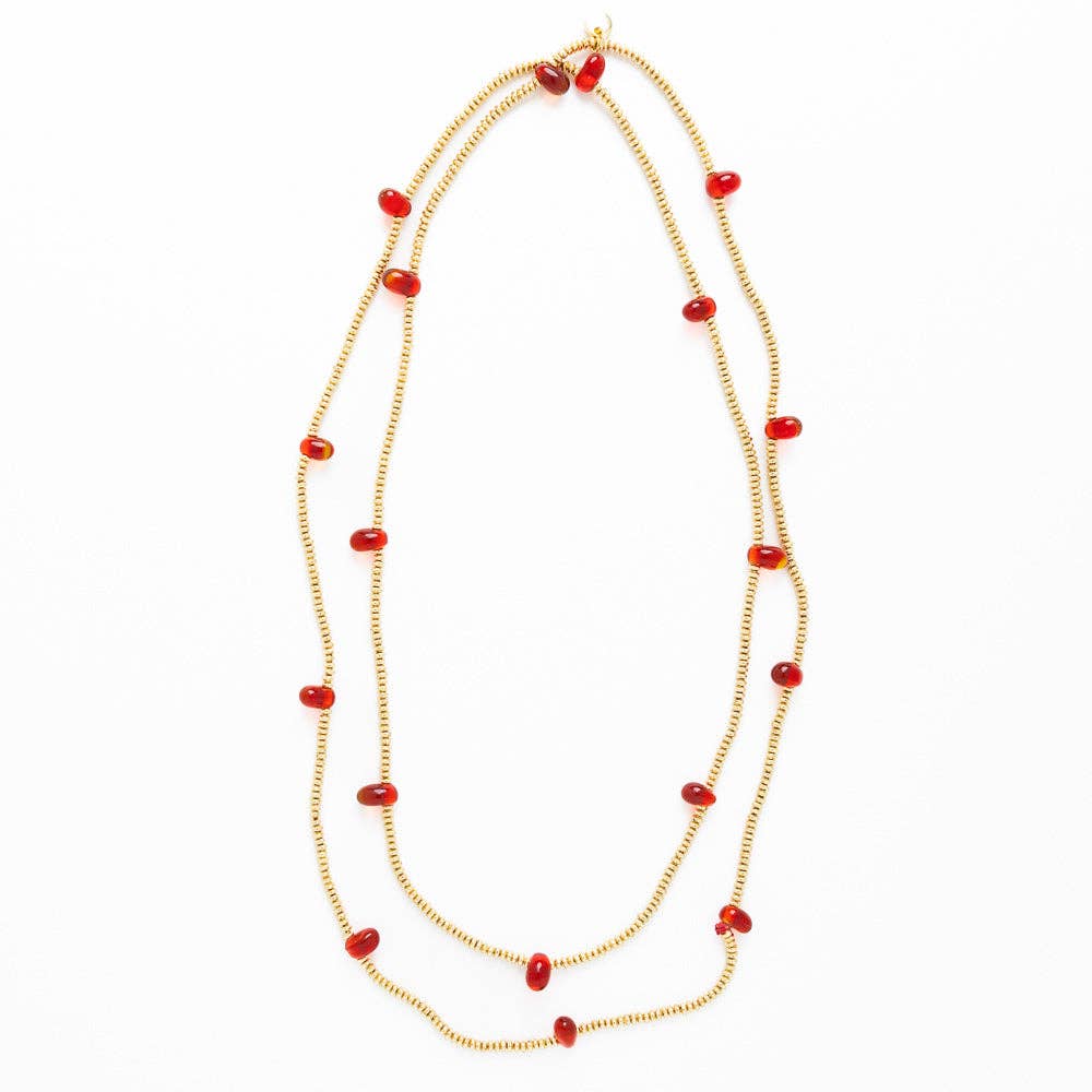 INK + ALLOY- Portia Brass Necklace With Glass Beads Red