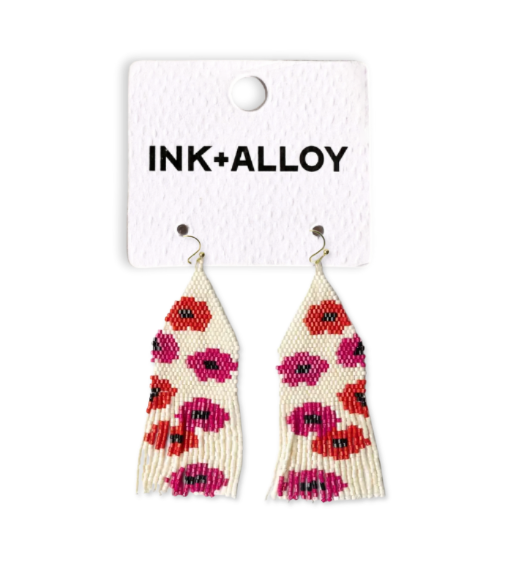 INK + ALLOY- Delilah Poppies Beaded Fringe Earrings Hot Pink/Red