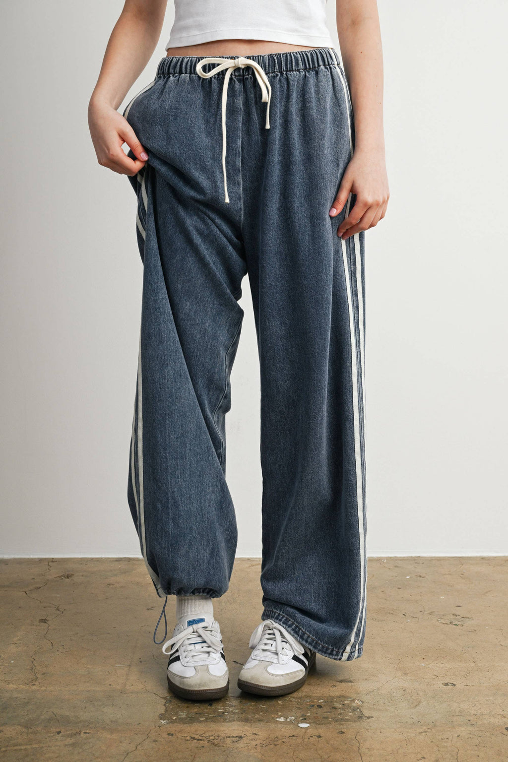 BUTTERMELON- Side Stripe Wide Leg Denim Pants