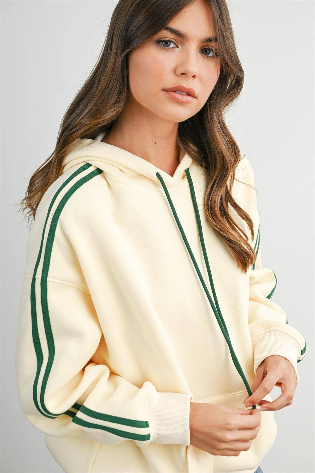 BUTTERMELON- Contrast Striped  Drawstring Hoodie