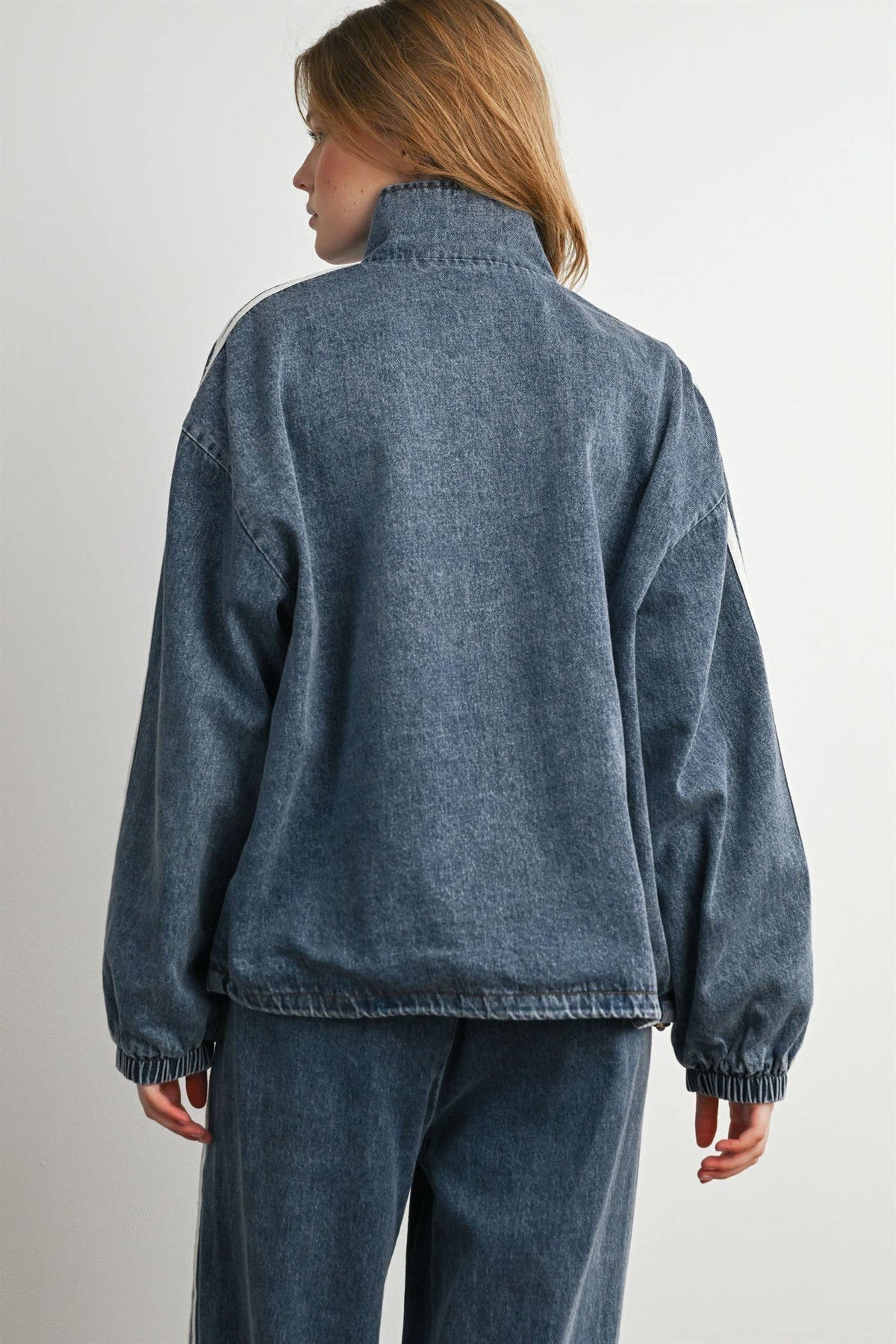 BUTTERMELON- Oversized Denim Zip-Up Track Jacket