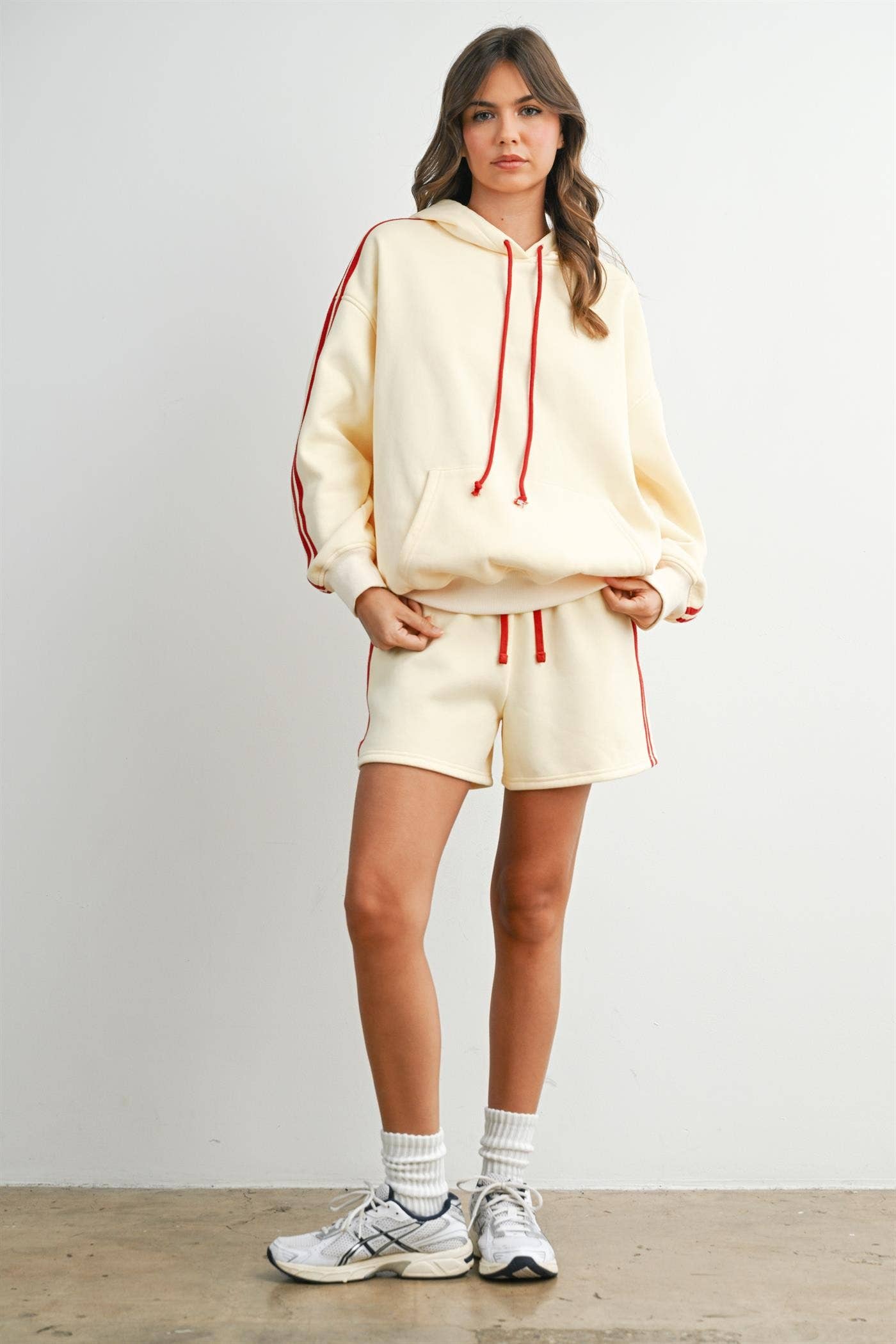 BUTTERMELON- Contrast Striped  Drawstring Hoodie
