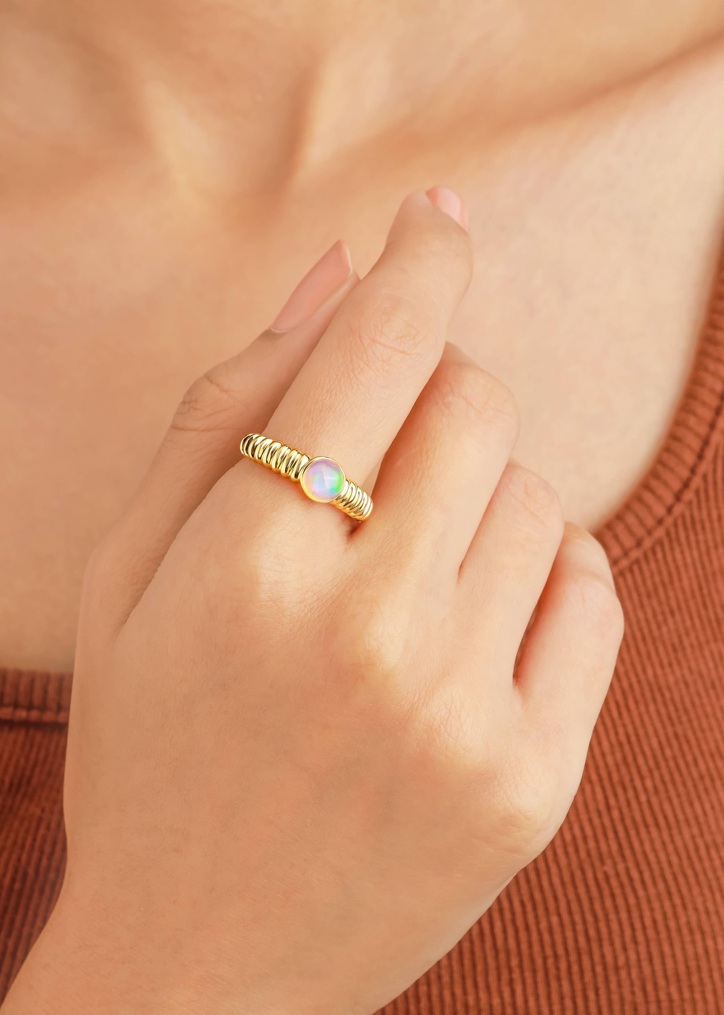Tiramisu- Sculpted Gold Plated Silver Ring with Opal Textured Elegance