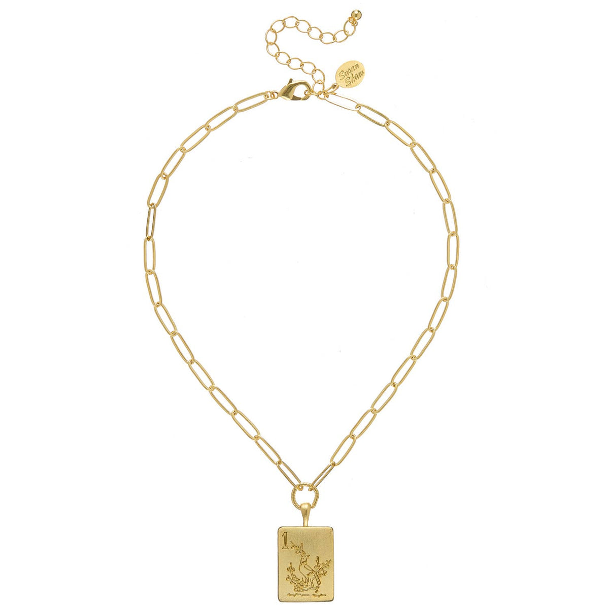 Susan Shaw- 1 Bam Bird Mahjong Tile Paperclip Necklace