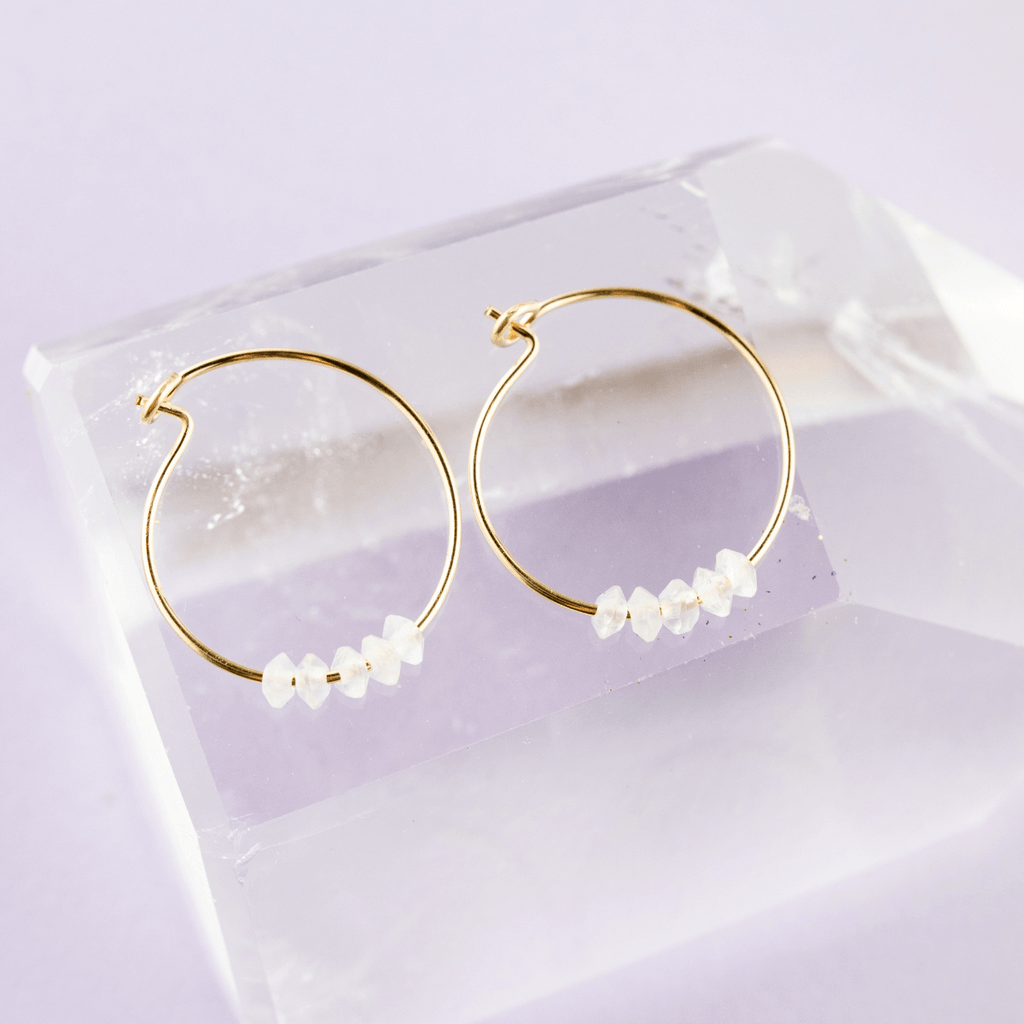 SoulKu- Moonstone Alive & Well Gold Hoop Earrings Sisterhood