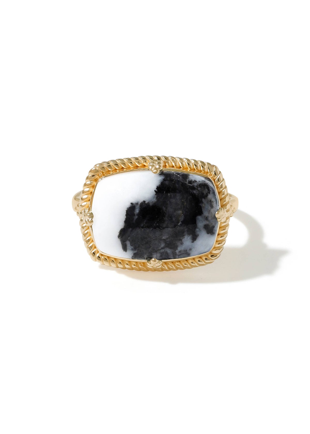 Tiramisu- Gold Plated Zebra Jasper Vintage-Inspired Rope Edge Ring