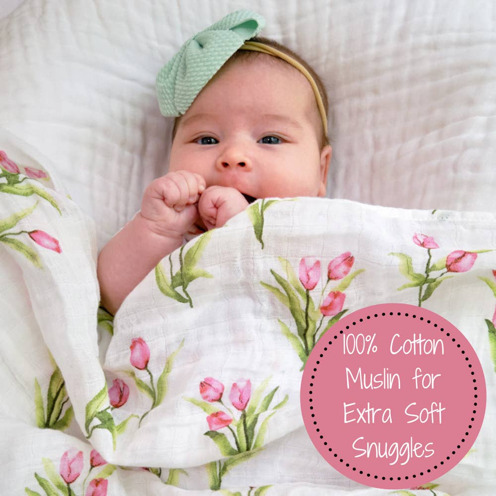 LollyBanks- Tulip Garden Baby Muslin Swaddle Blanket