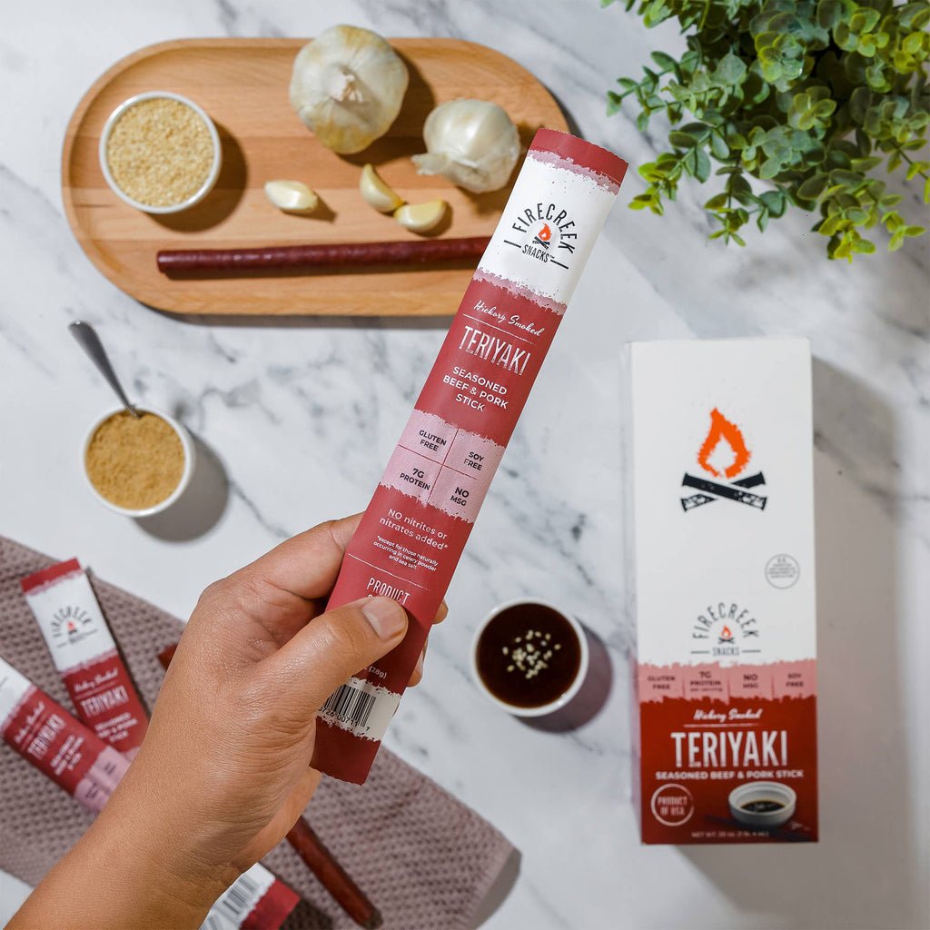 FireCreek Snacks- Teriyaki Beef & Pork Meat Sticks - 20ct Beef Jerky Snacks
