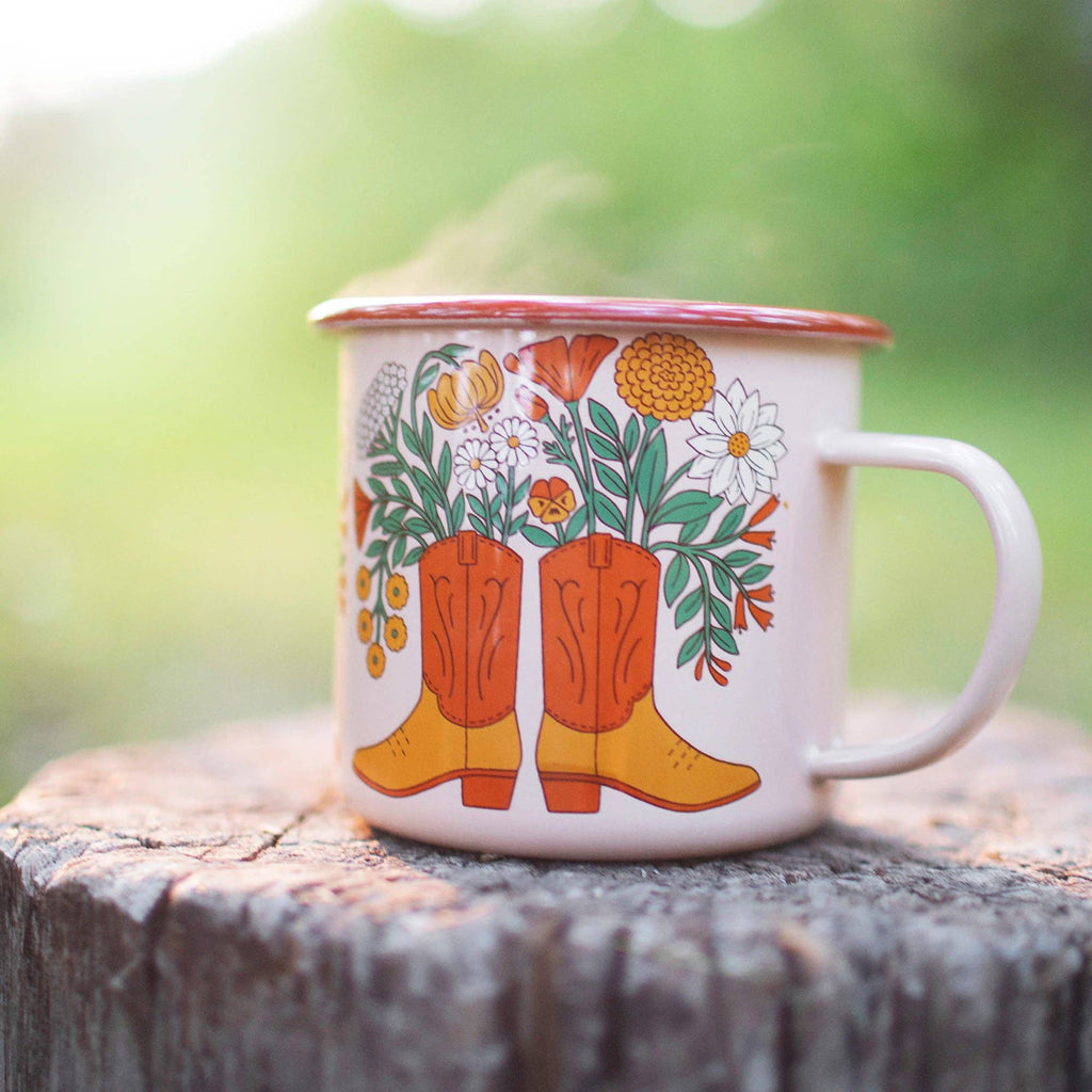 Trek Light- Enamel Coffee & Camp Mug | Western Bloom | 16 Oz | Cowboy