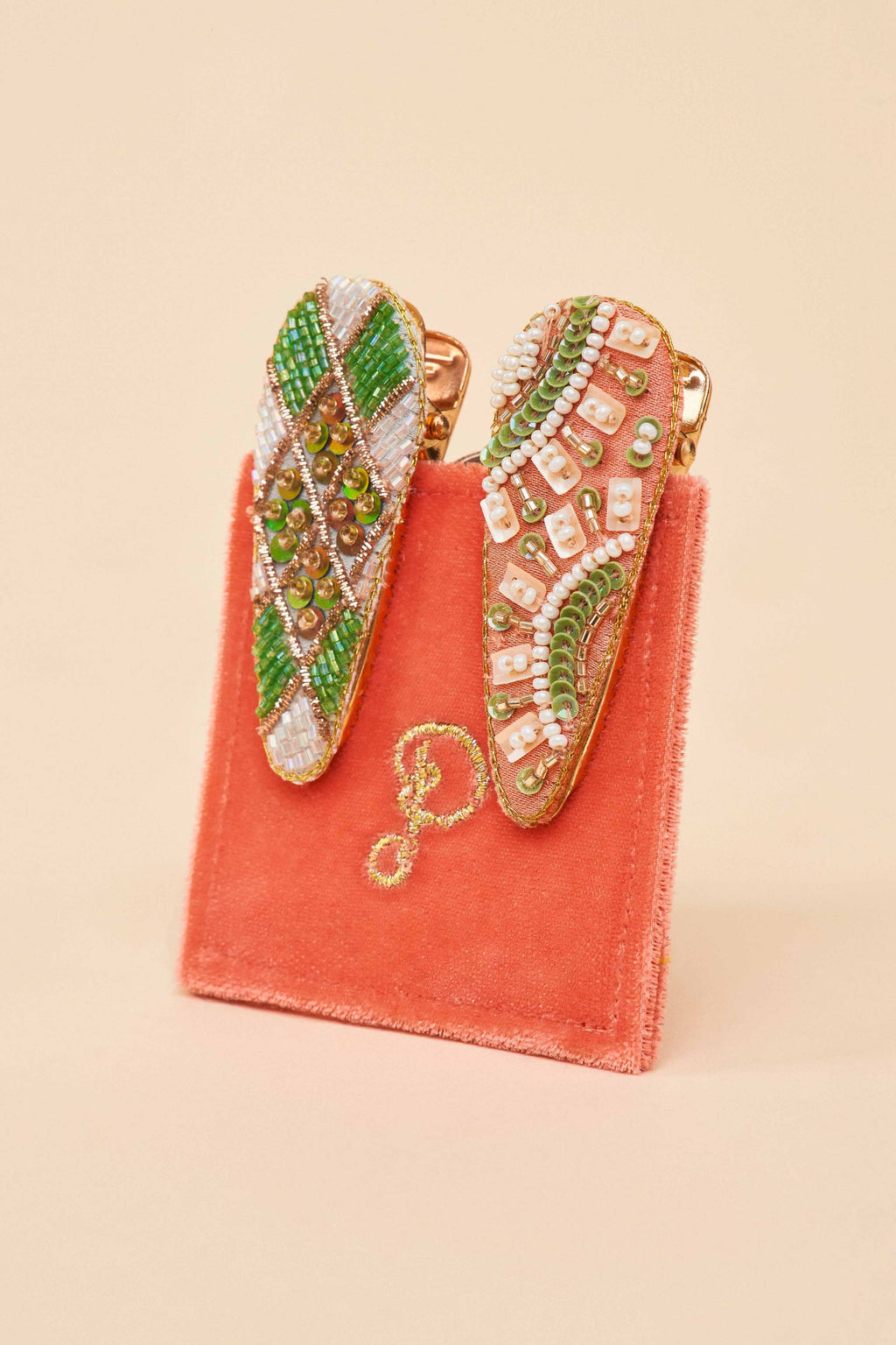 Powder- Jewelled Hair Clips (Set of 2) - Sunny & Check