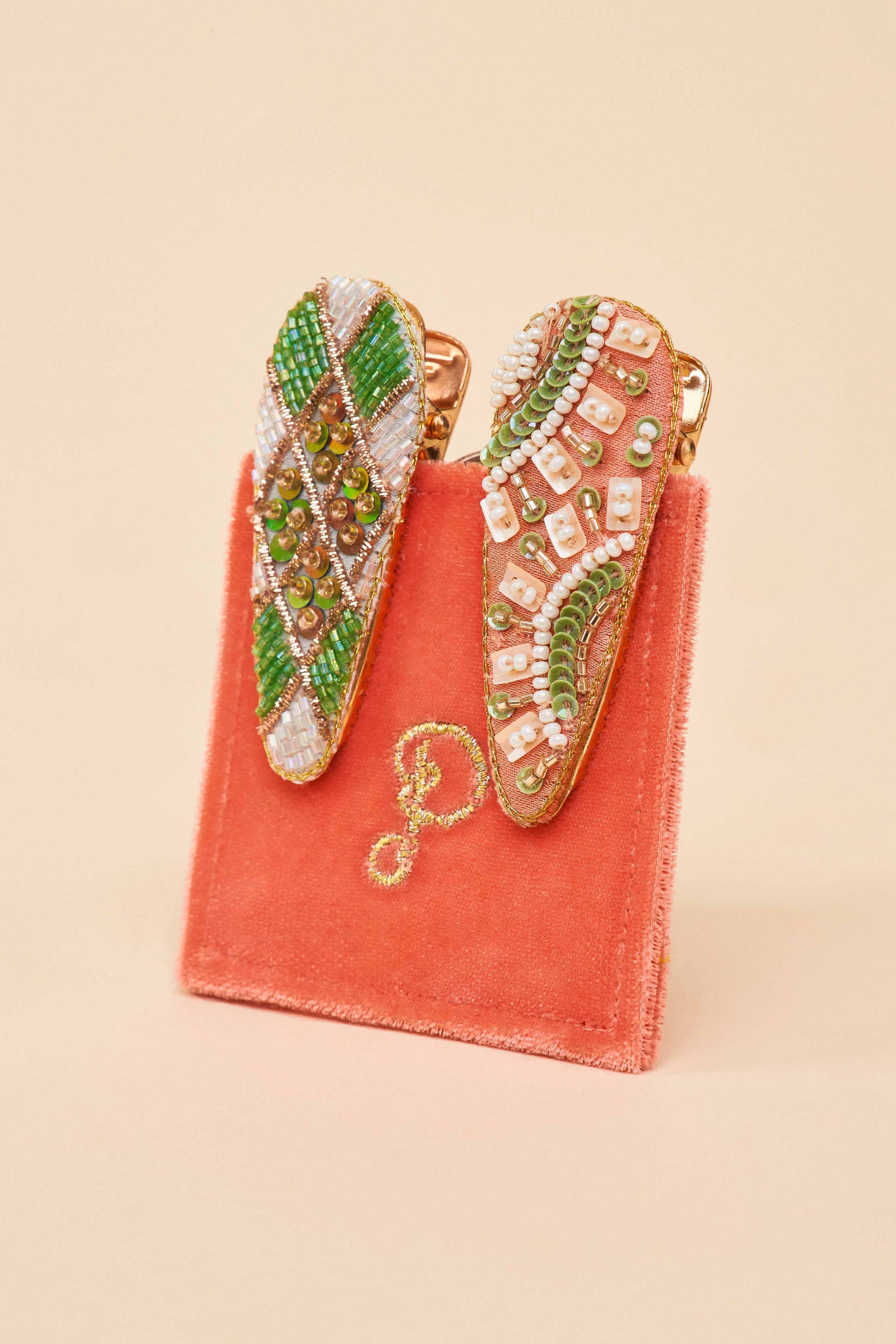 Powder- Jewelled Hair Clips (Set of 2) - Sunny & Check