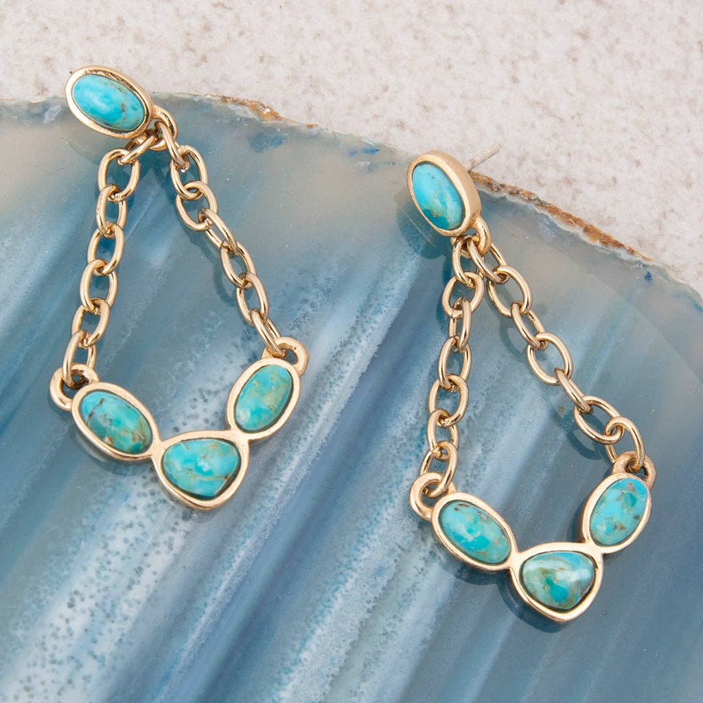 Barse Jewelry- Sublime Blue Turquoise Golden Chain Post Earrings
