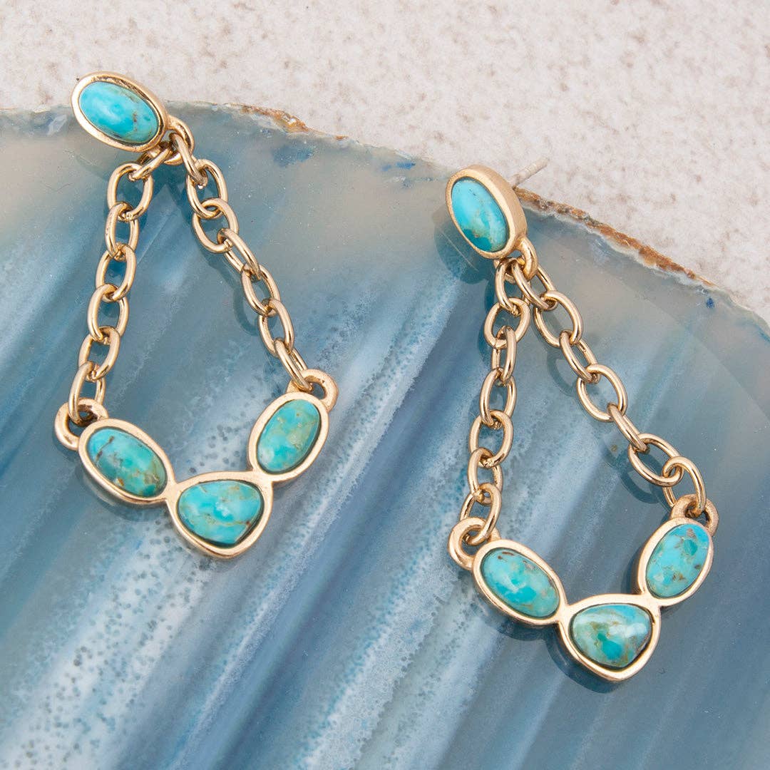 Barse Jewelry- Sublime Blue Turquoise Golden Chain Post Earrings
