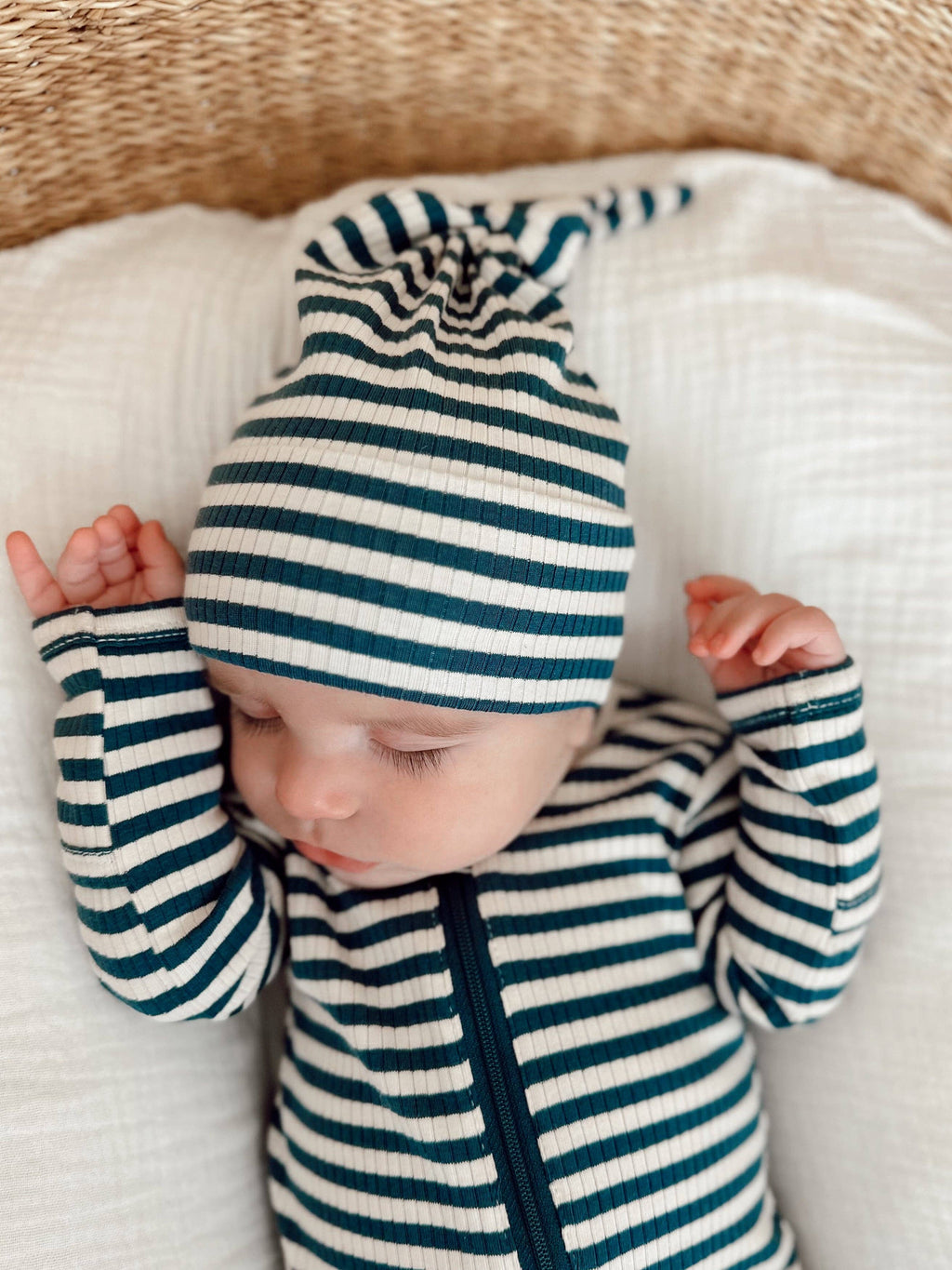SIIX Collection- Steel Blue Stripe / Organic Ribbed Beanie