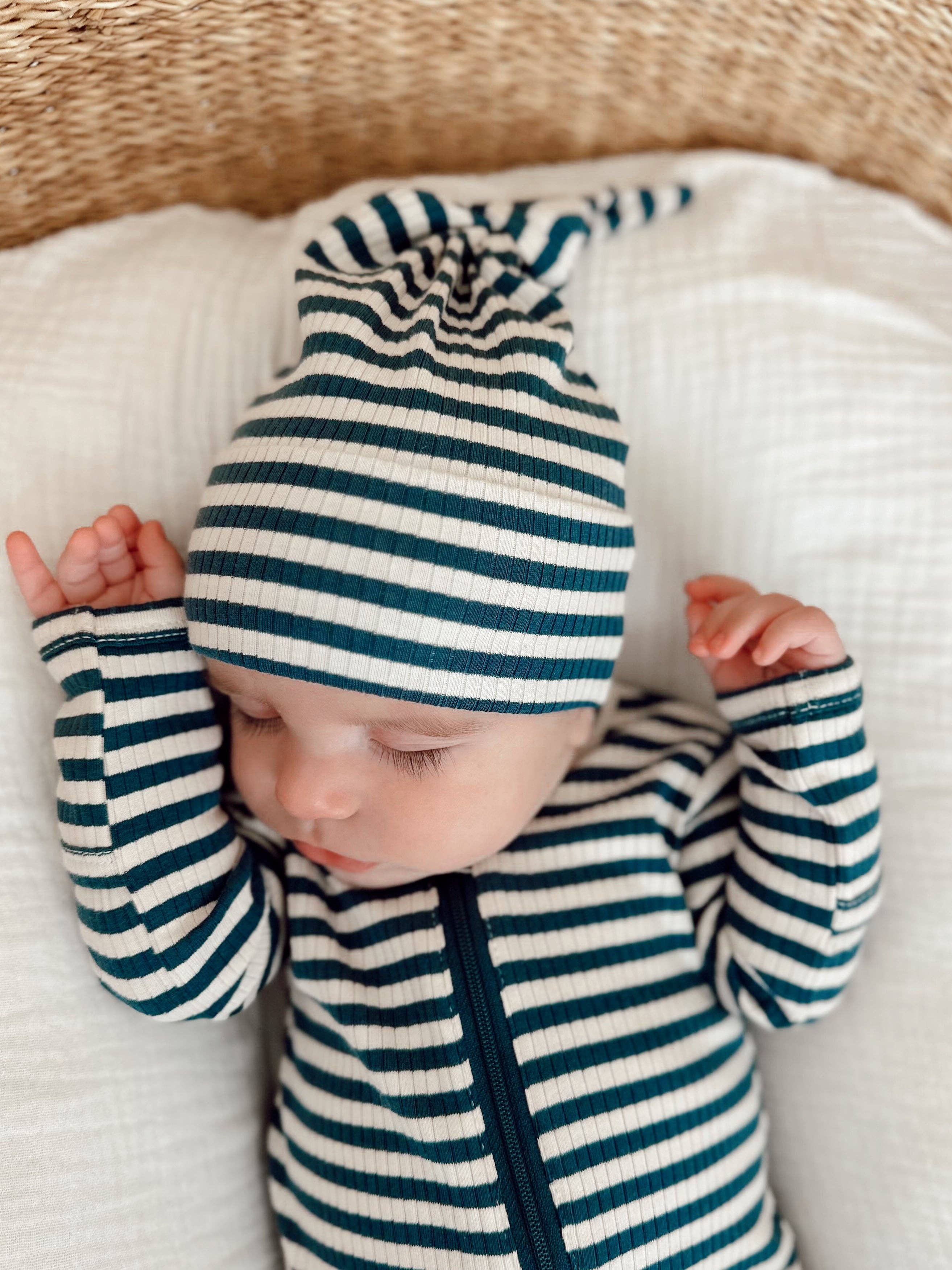 SIIX Collection- Steel Blue Stripe / Organic Ribbed Beanie
