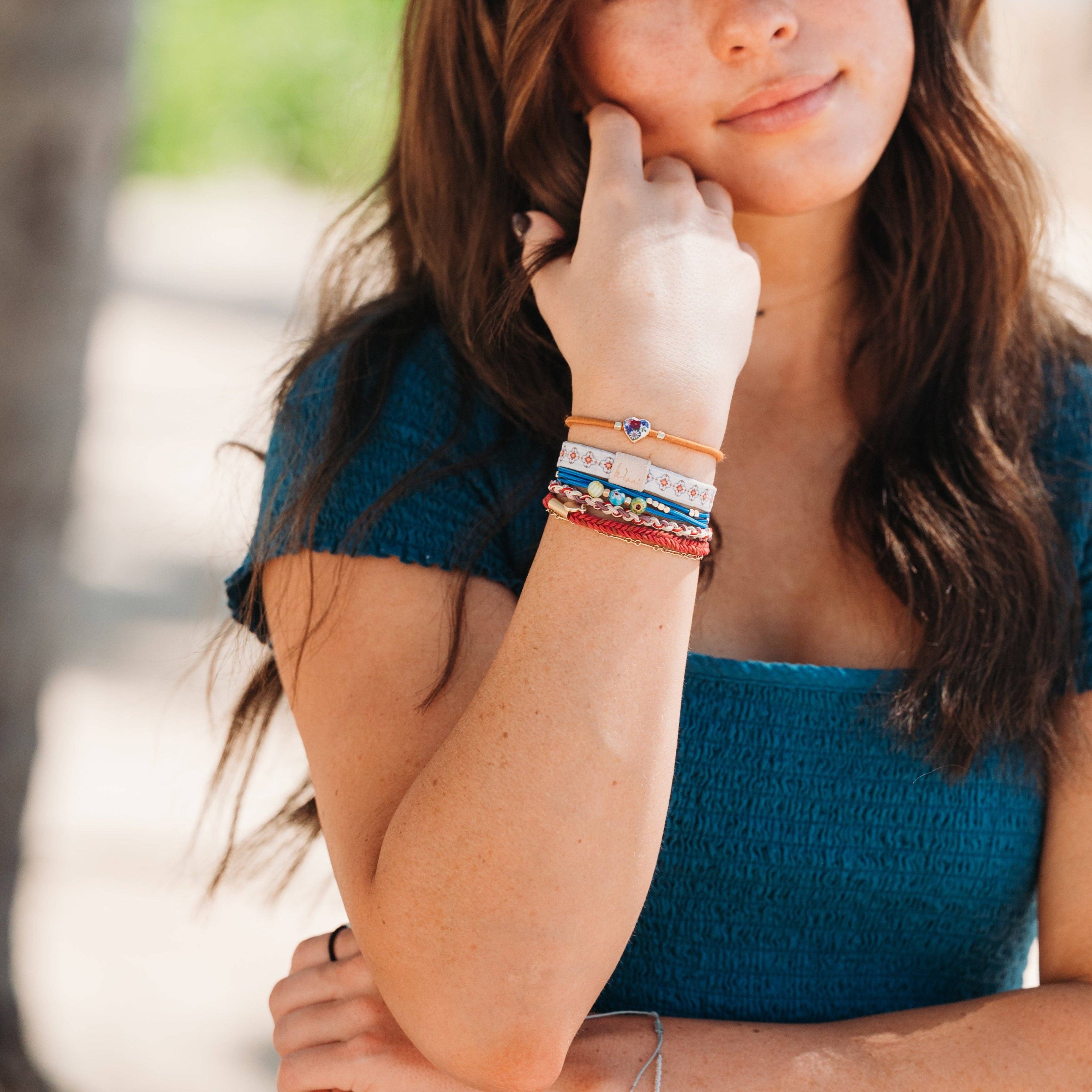 K'lani- "Dolce Vita" Floral Glass Beads with Gold Accents Hair Tie Bracelets