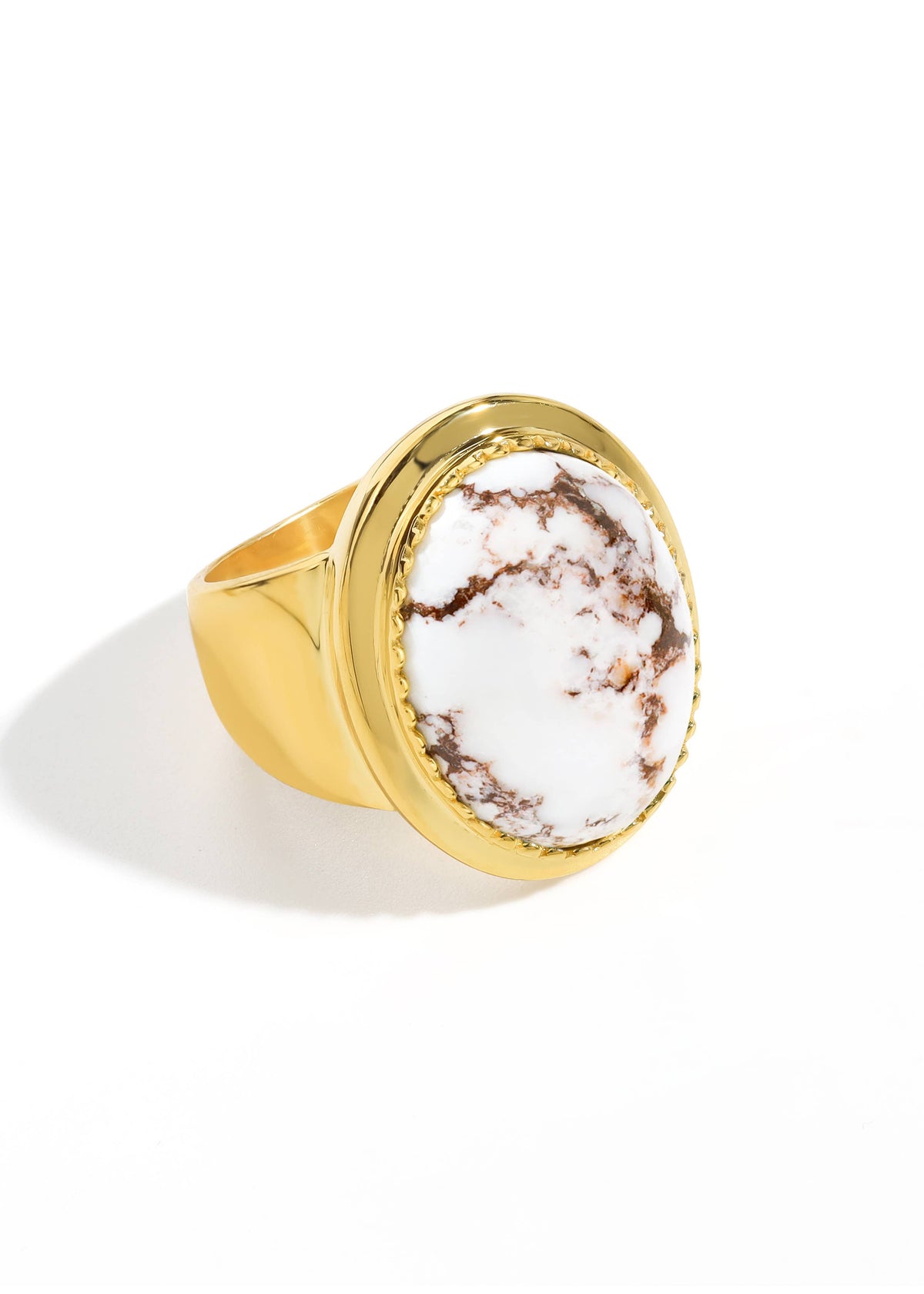 Tiramisu- Bohemian-Luxe Wide Wild Horse Magnesite Gold Plaated Ring