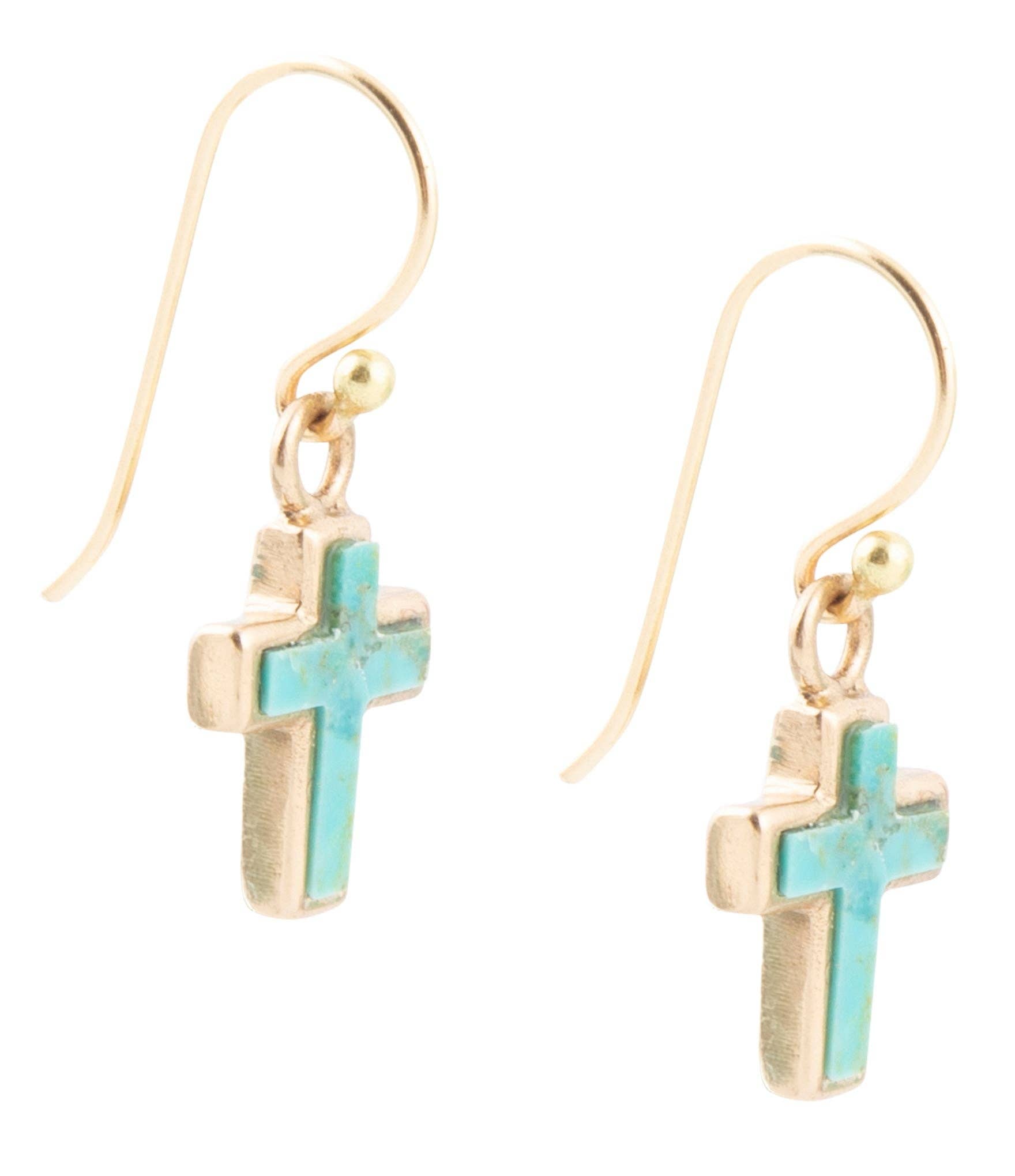 Barse Jewelry- Touch of Blue Turquoise Golden Cross Drop Earrings