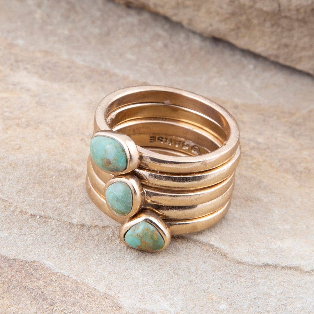 Barse Jewelry- Blue Turquoise Golden Stacking Ring Set