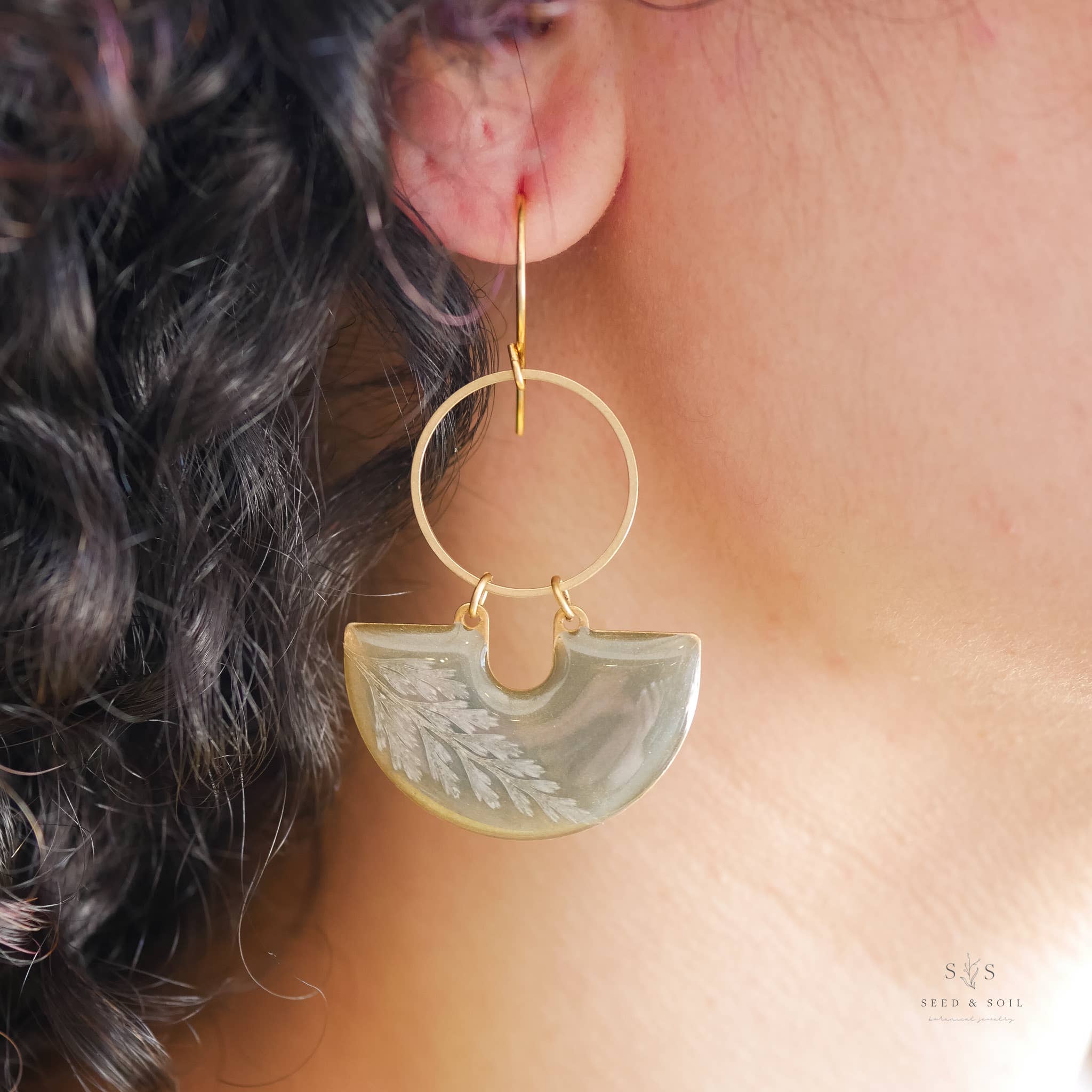 Seed & Soil- Emerald Fern Moon Shadow Earrings