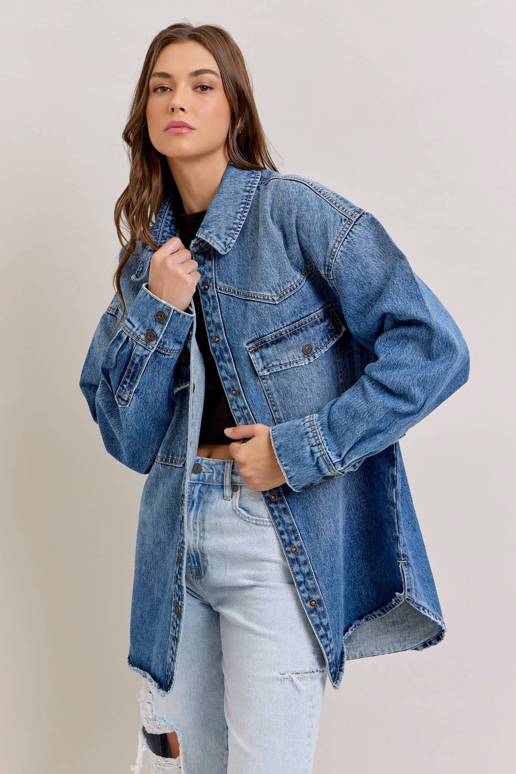 Hidden Jeans- Medium Dark Classic Oversized Western Shirt