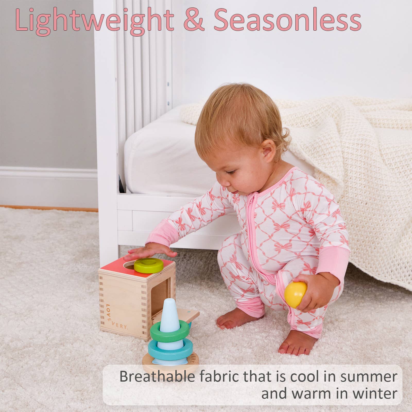 LollyBanks- Beautiful Bows Baby Bamboo Pajamas, 2-Way Zipper Romper