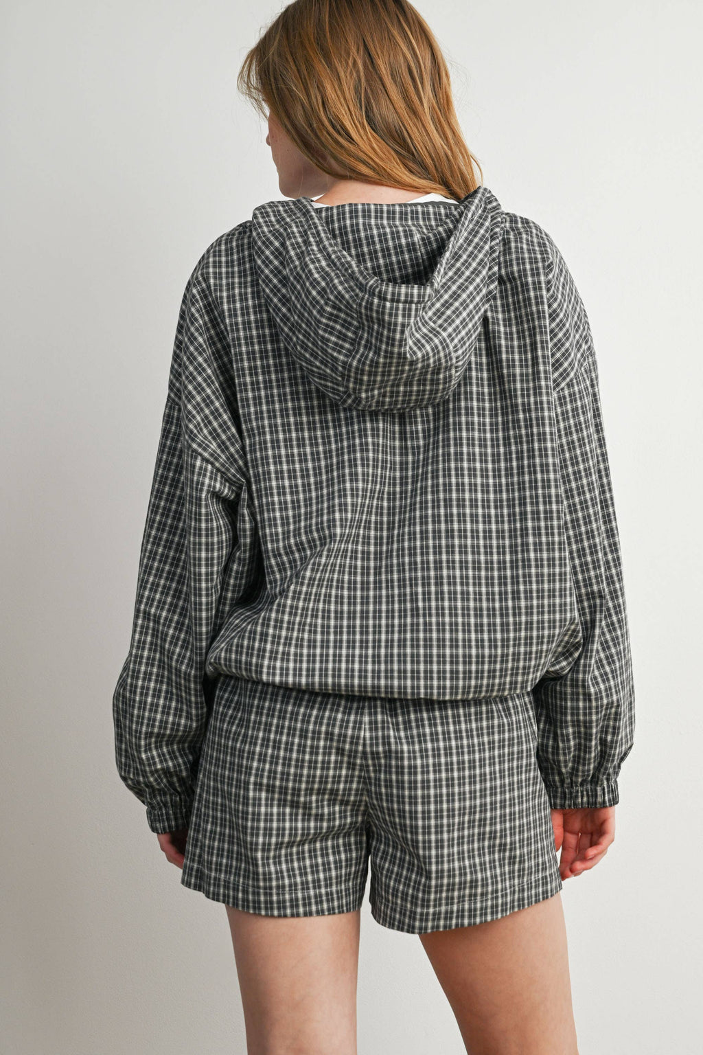 BUTTERMELON- Check Hooded Anorak Top